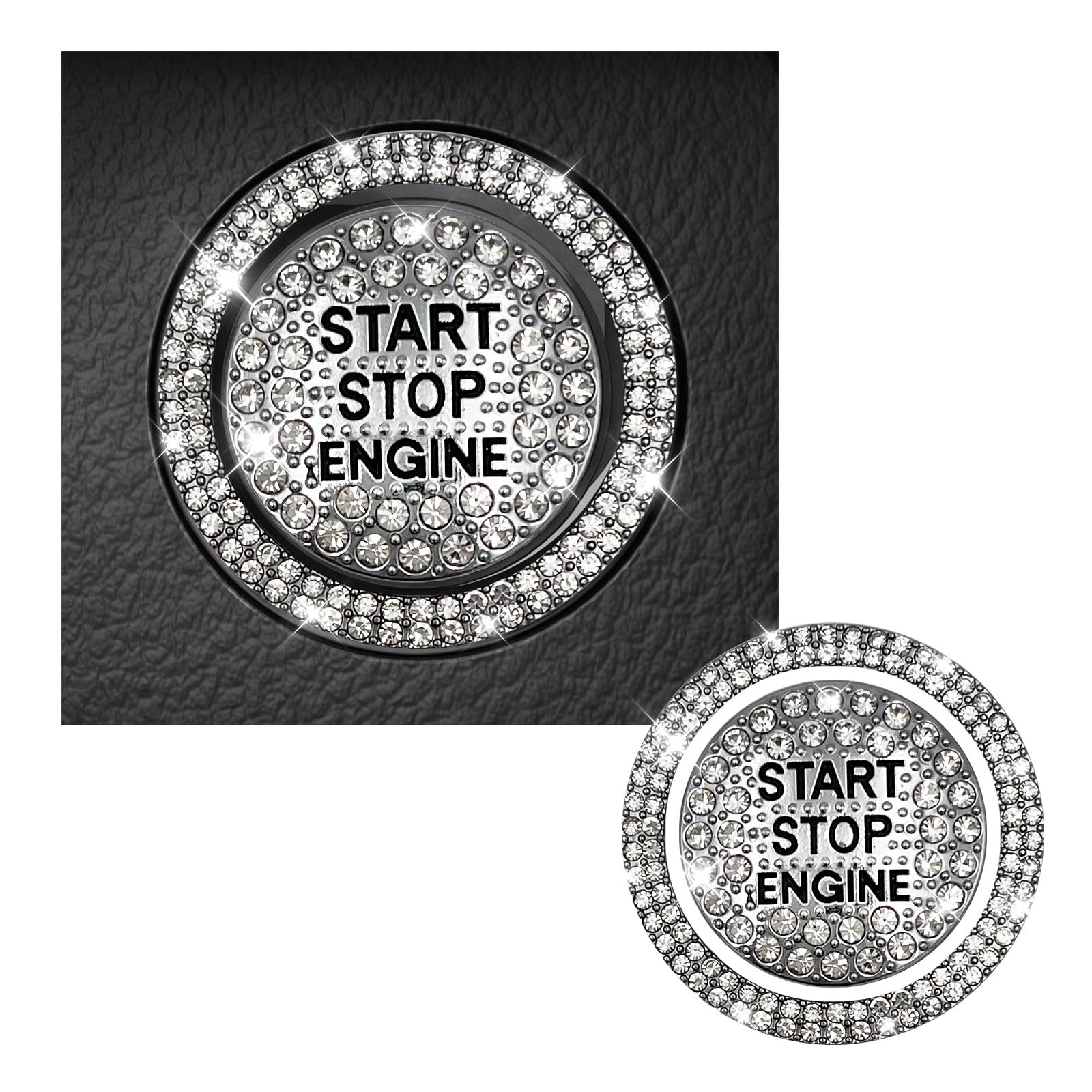 Sylvil Bling Car Push Start Button Sticker, Sparkling Rhinestones Fully Protect Button Decorative Cover, Anti-Scratch Key Ignition & Knob Bling Ring, Car Accessories For Women (White)