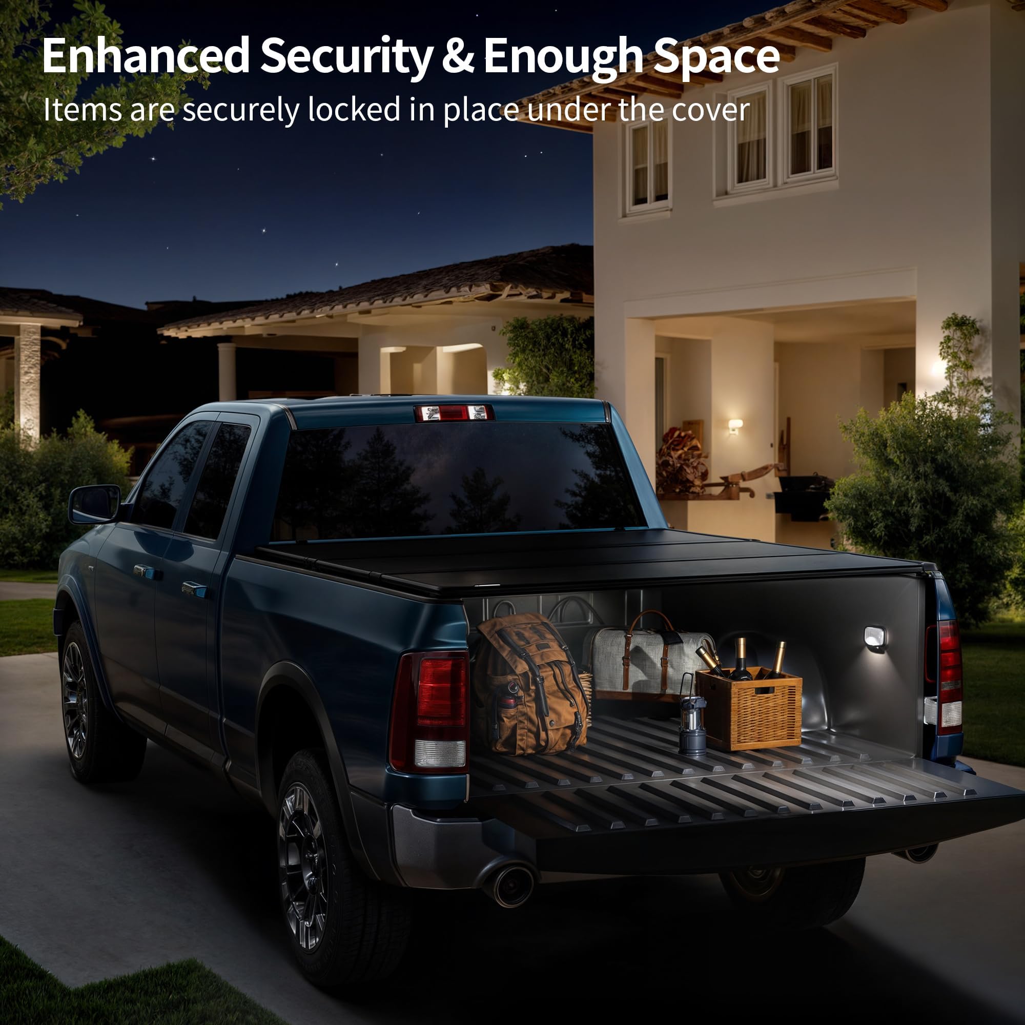 OEDRO FRP Hard Tri-fold Tonneau Cover Fits for Dodge Ram 1500 2009-2024 (Classic & New Body) 5.6ft Bed w/o Ram Box, Weather-Resi