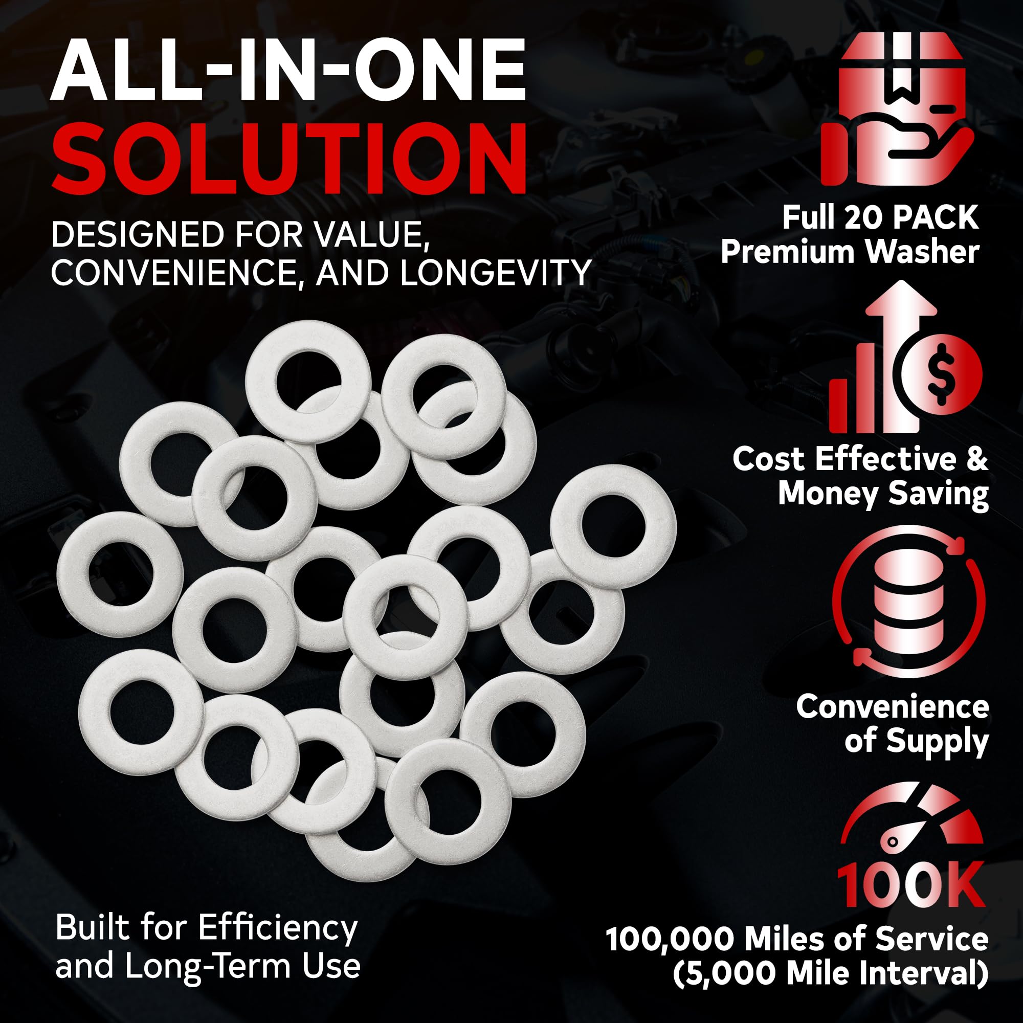 Votex - Made In Usa - M12 12Mm Oil Drain Plug Crush Washer Gasket Seal Ring - Oil/Coolant - Aluminum - 20 Pack - Acwm12