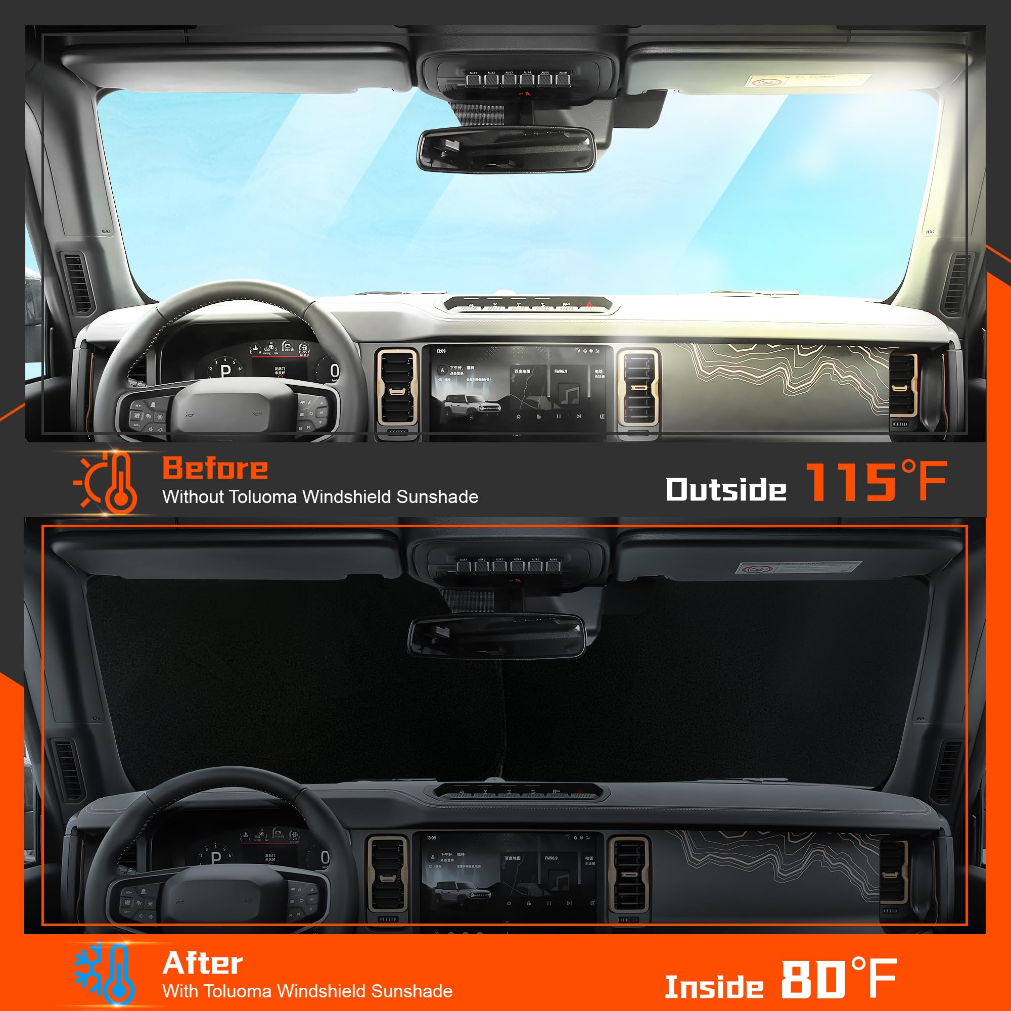 Toluoma Custom Fit Windshield Sun Shade For Dodge Ram 1500 2019-2025 - Full Coverage, 210T Reflective Fabric, Double-Layer Desig