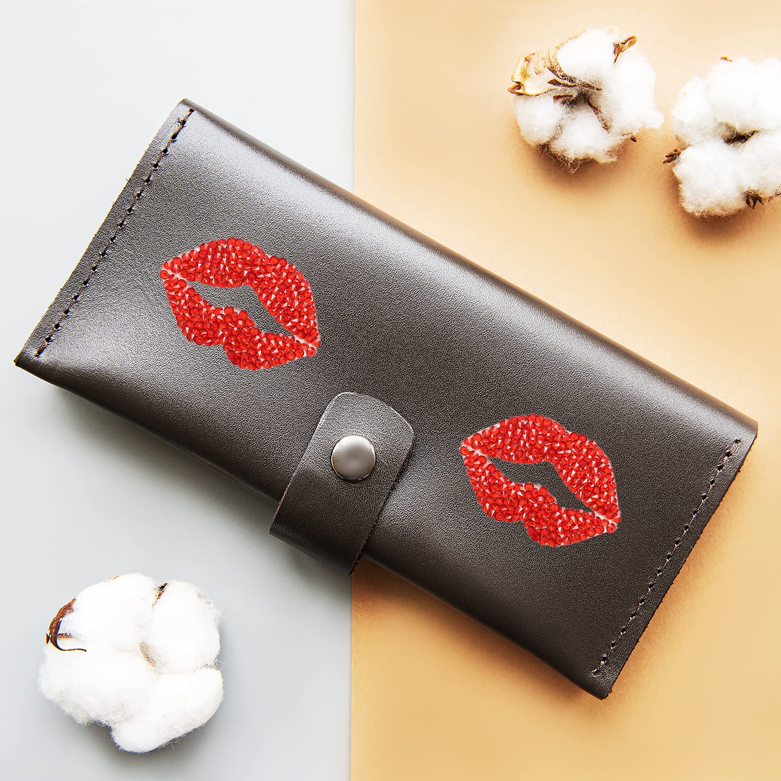 Hungmieh 2Pcs Car Decals For Women, Bling Rhinestone Red Lip Stickers And Decals With Self-Adhesive Backing For Car Interior&Ext