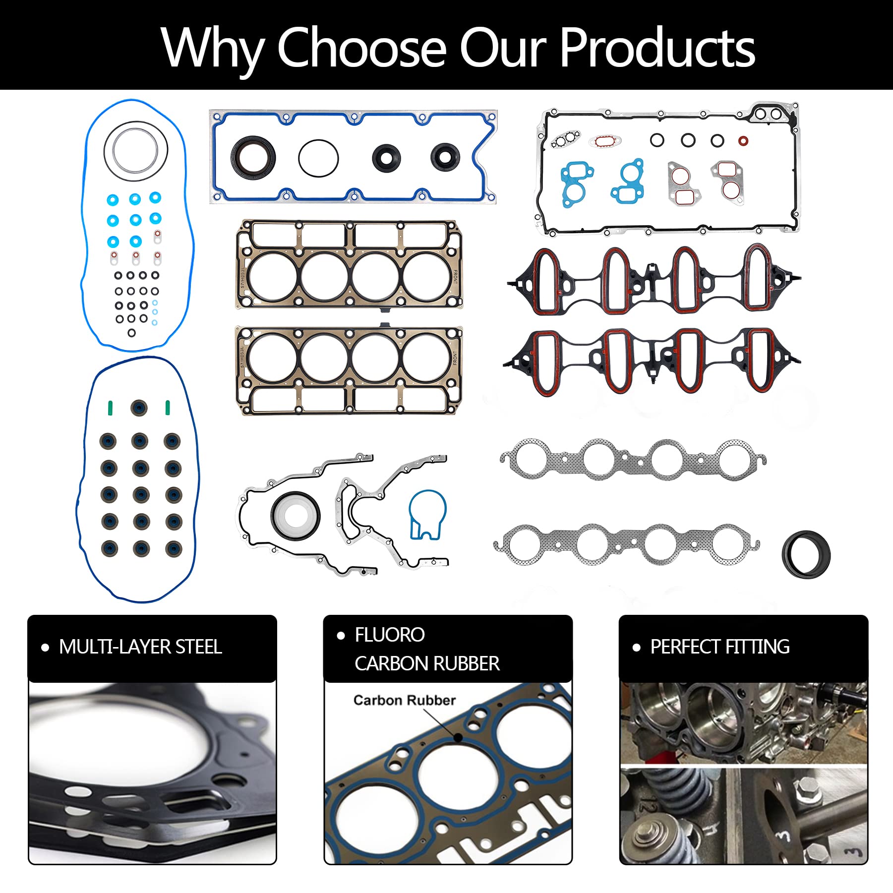 Head Gasket Set, Compatible with 2002-2011 Chevy Silverado Tahoe Avalanche Express Suburban, GMC Sierra Savana Yukon Envoy, Buic