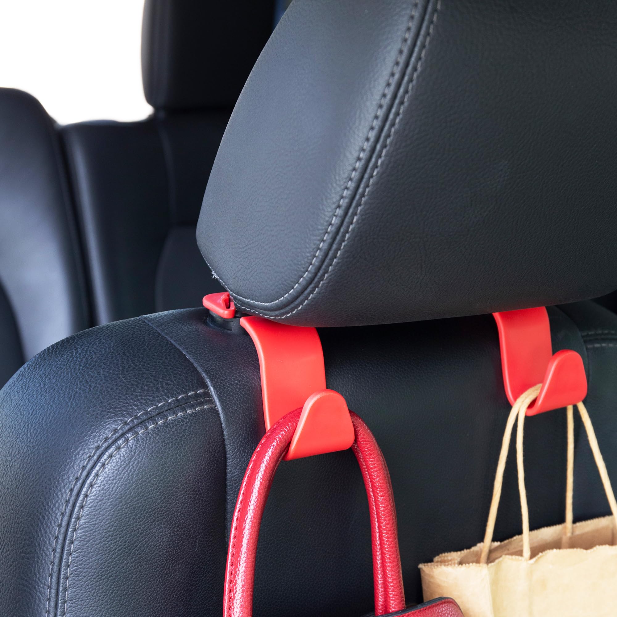 Amooca Car Seat Headrest Hook 4 Pack Hanger Storage Organizer Universal For Handbag Purse Coat Universal Fit Vehicle Car Red Wit