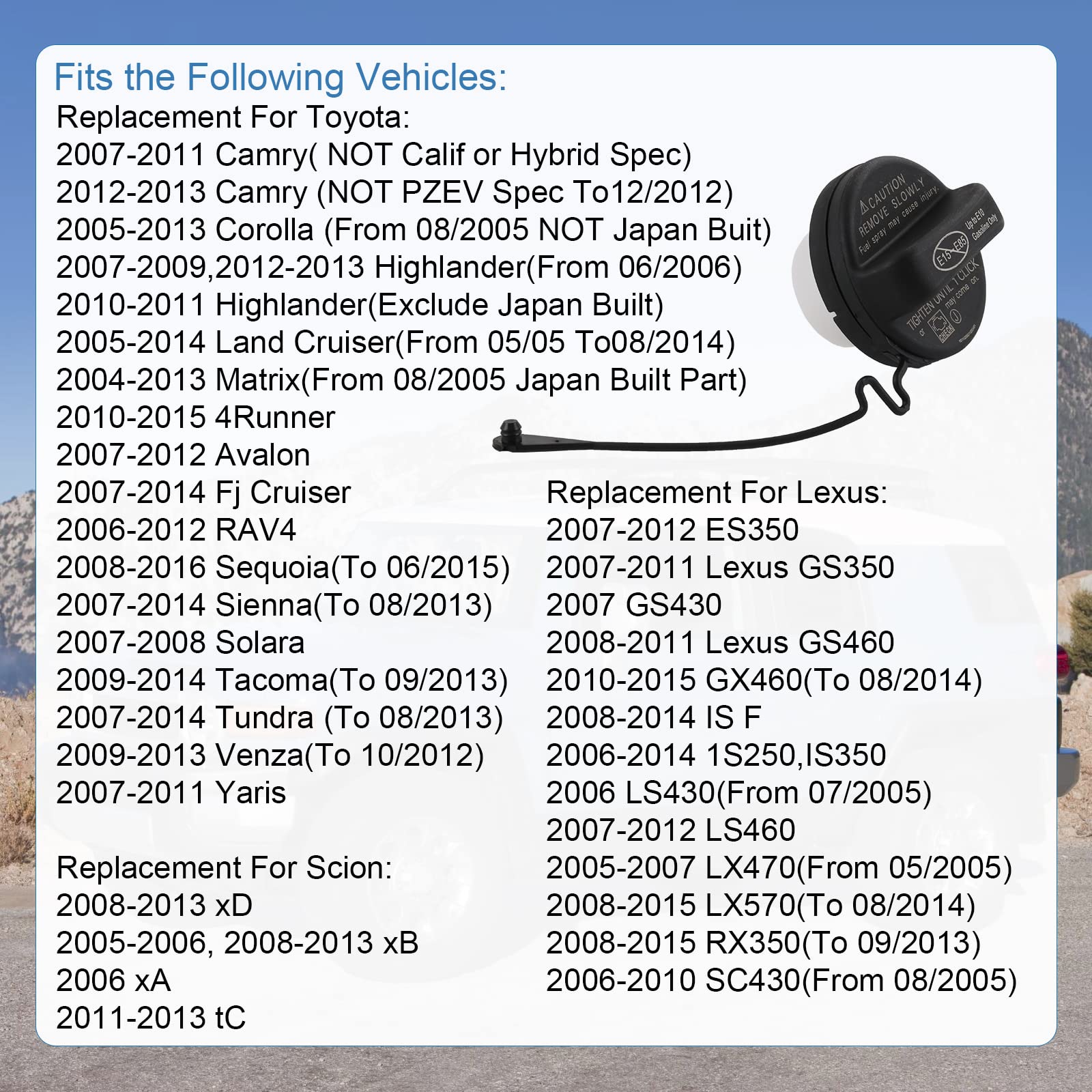 Radhlbniu Gas Cap 77300-06040 - Fuel Tank Cap Replacement For Toyota Scion, 4Runner, Avalon, Camry, Corolla, Highlander, Matrix, Rav4, Tacoma - Lexus Es350, Gs350, Gs460, Lx470, Xa, More