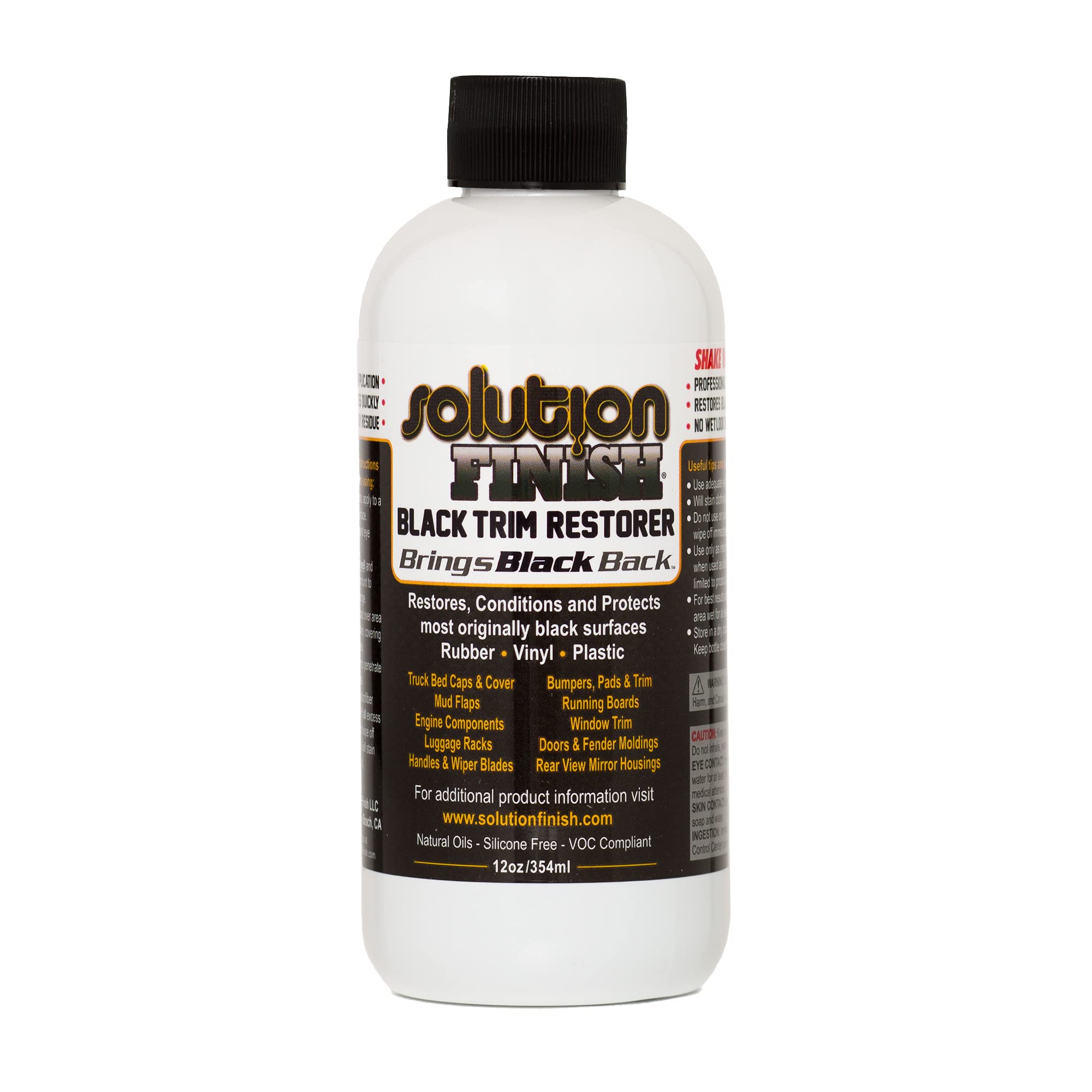 Solution Finish - Black Plastic & Vinyl Trim Restorer - Use For Car And Truck Detailing, No Wet Look, Instantly Revives Color To Trim, Bumpers, Mud Flaps, Etc., Black (12 Oz)