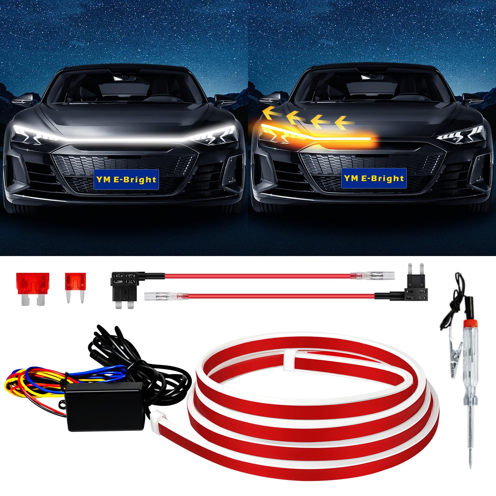 Dynamic Scan Start Up Hood Light Strip Sequential Flowing Turn Signal Lights Flexible Drl Daytime Running Headlight Car Led Ligh