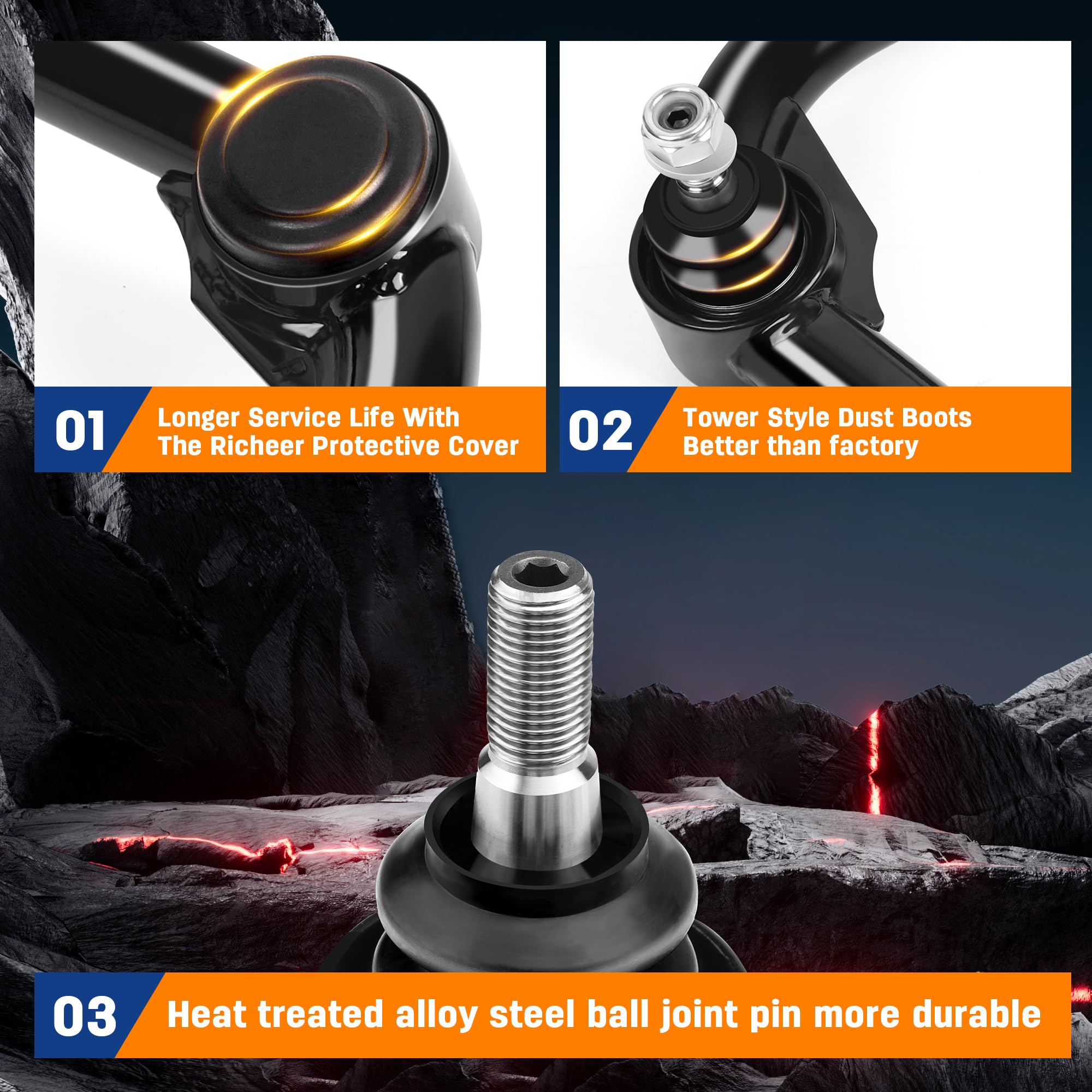 2-4 Front Upper Control Arms For 2004-2024 F150 with Ball Joint, 2PCS Adaption 2-4 Lift Suspension Kit Adjustable Control Ar