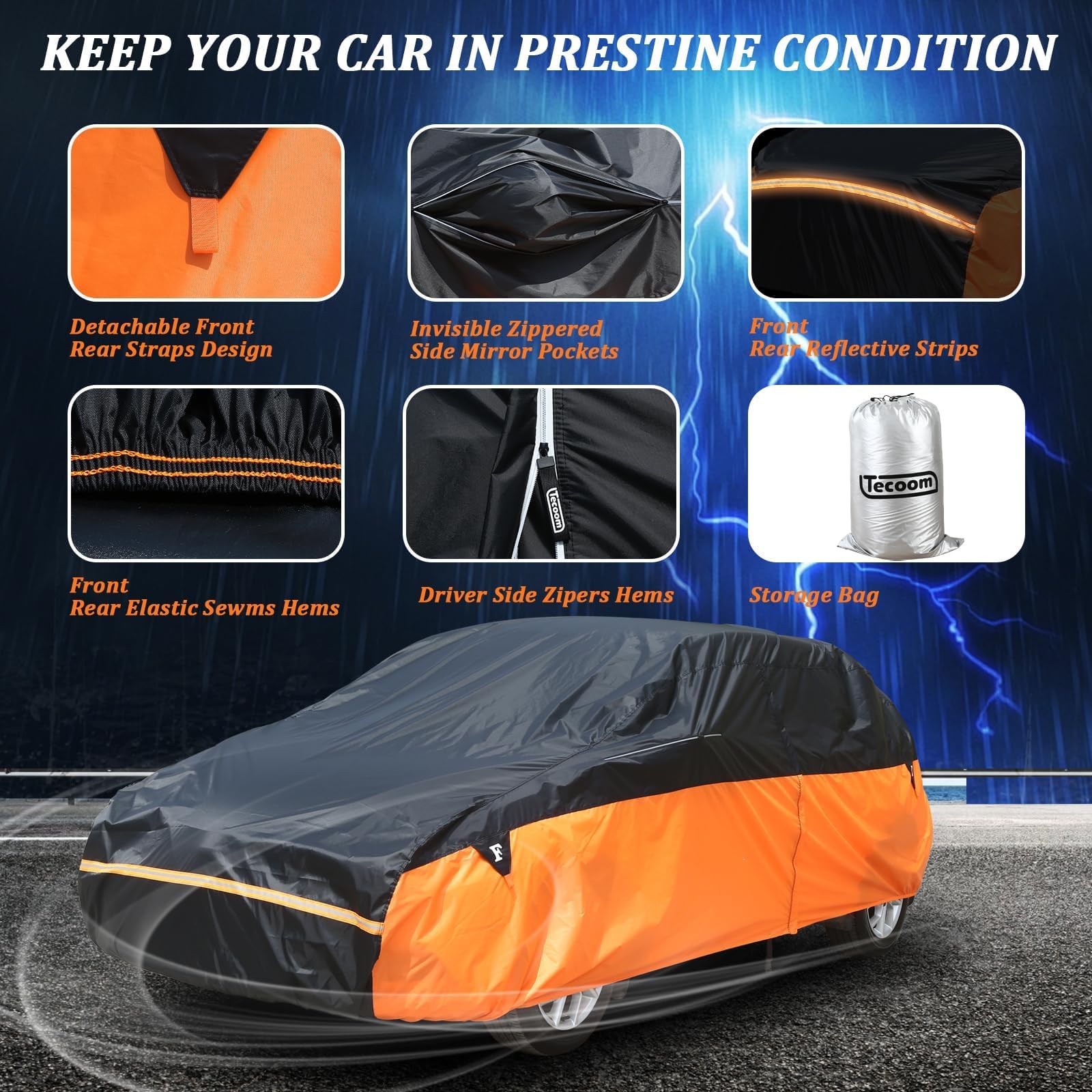 Waterproof Car Cover For Automobiles, All Weather Full Exterior Covers Fit For Toyota Camry Chevrolet Malibu Honda Accord, Unive