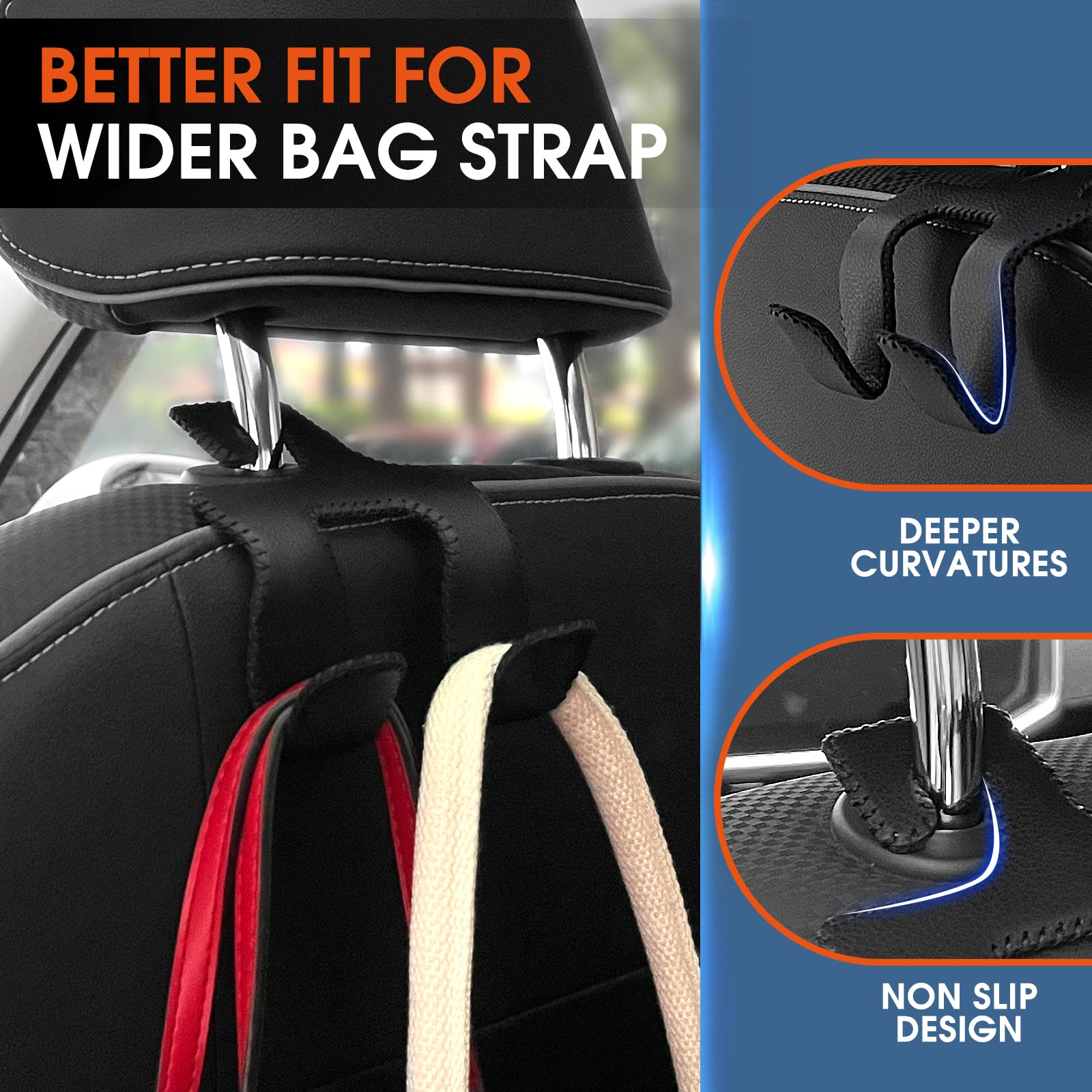 Lanvrion Car Headrest Hooks For Purses And Bags, Upgraded 2 In 1 Cars Back Seat Head Rest Hanger Vehicle Leather Organizer Stora