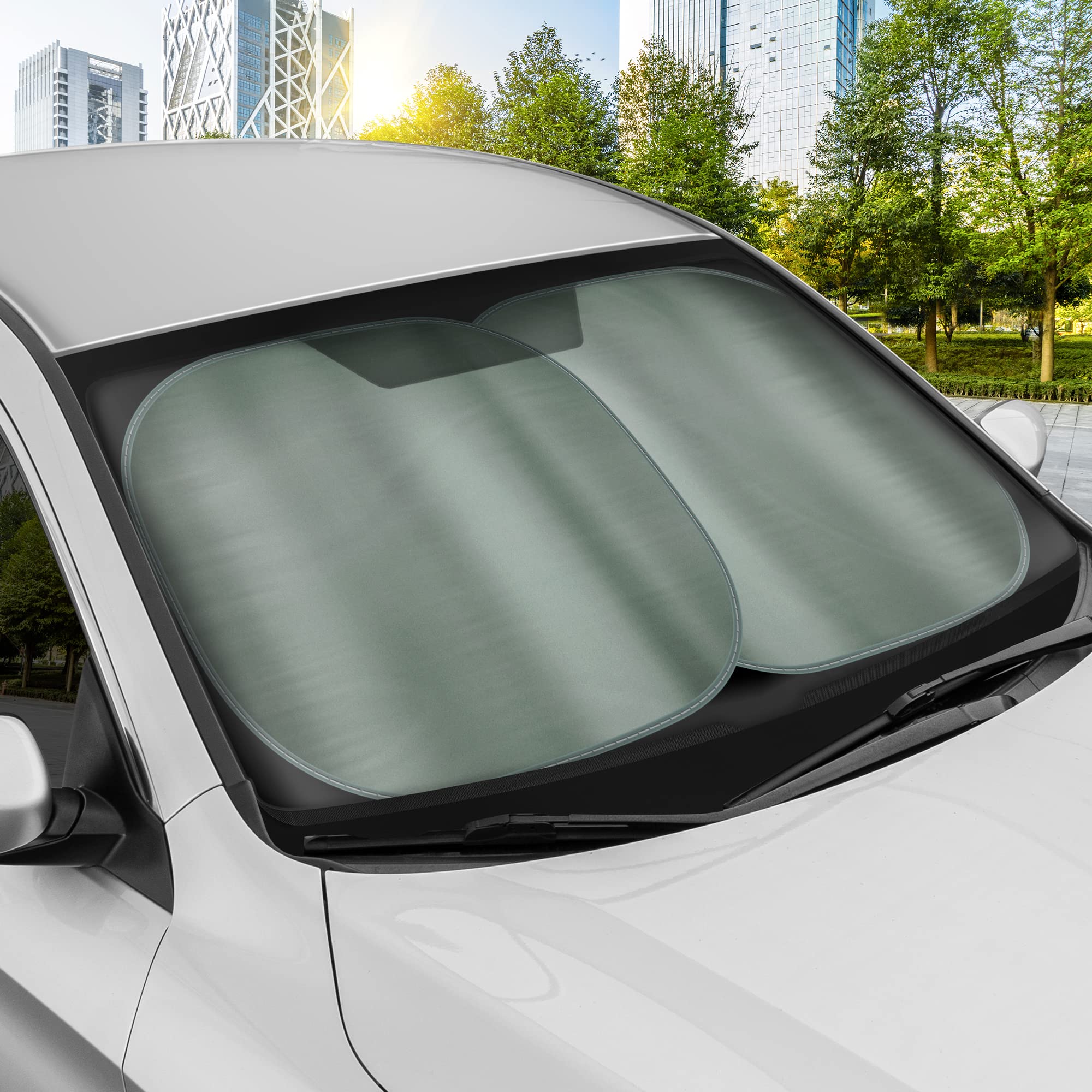 BDK 2PC Metallic Charcoal Gray Car Window Sun Shade Auto Shade for Windshield Visor, Block UV Reflect Heat to Keep Your Car SUV