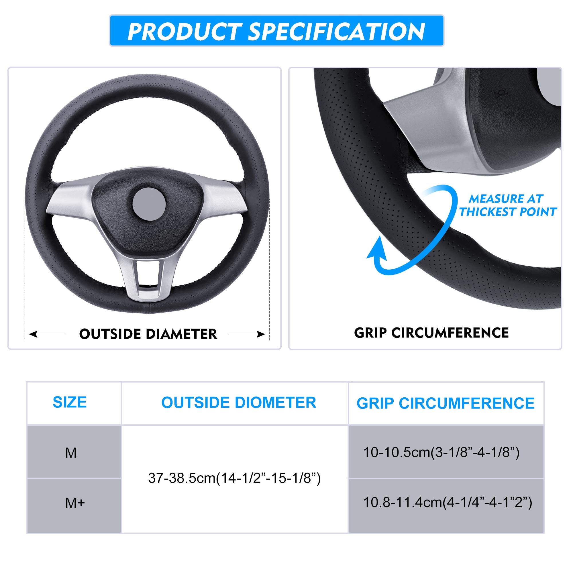 Carodi Leather Steering Wheel Cover, Breathable Non-Slip Design, Soft And Comfortable Feeling, Universal 15 Inch Auto Car Steering Wheel Stitch On Wrap(Size M,Beige)