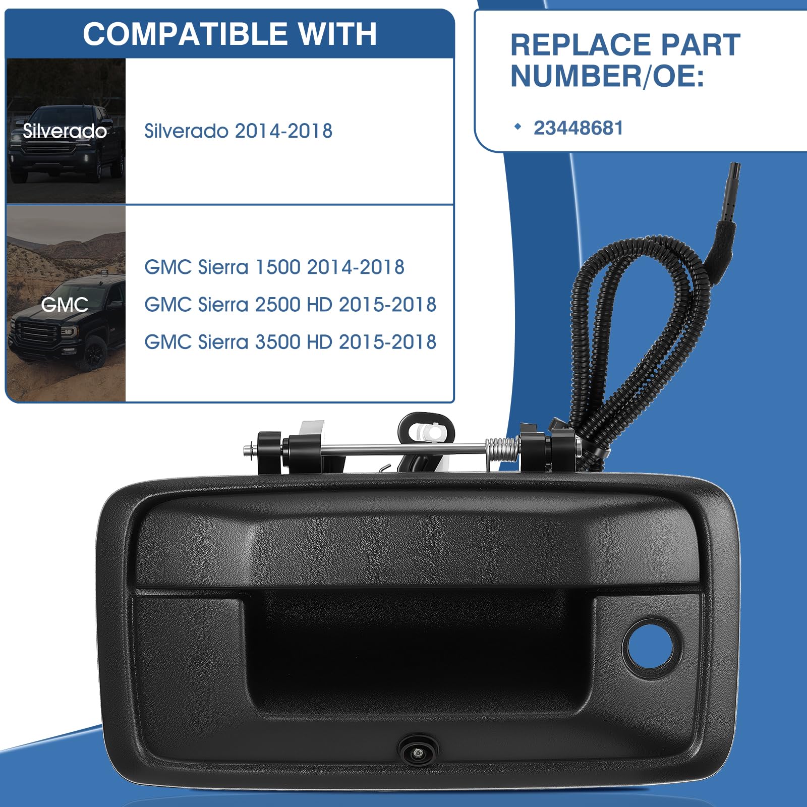 Acauto Tailgate Handle Backup Camera Fit For Chevy Silverado 2014-2018,Fit For Gmc Sierra 2500Hd 3500Hd Canyon 2015-2018 Tailgat