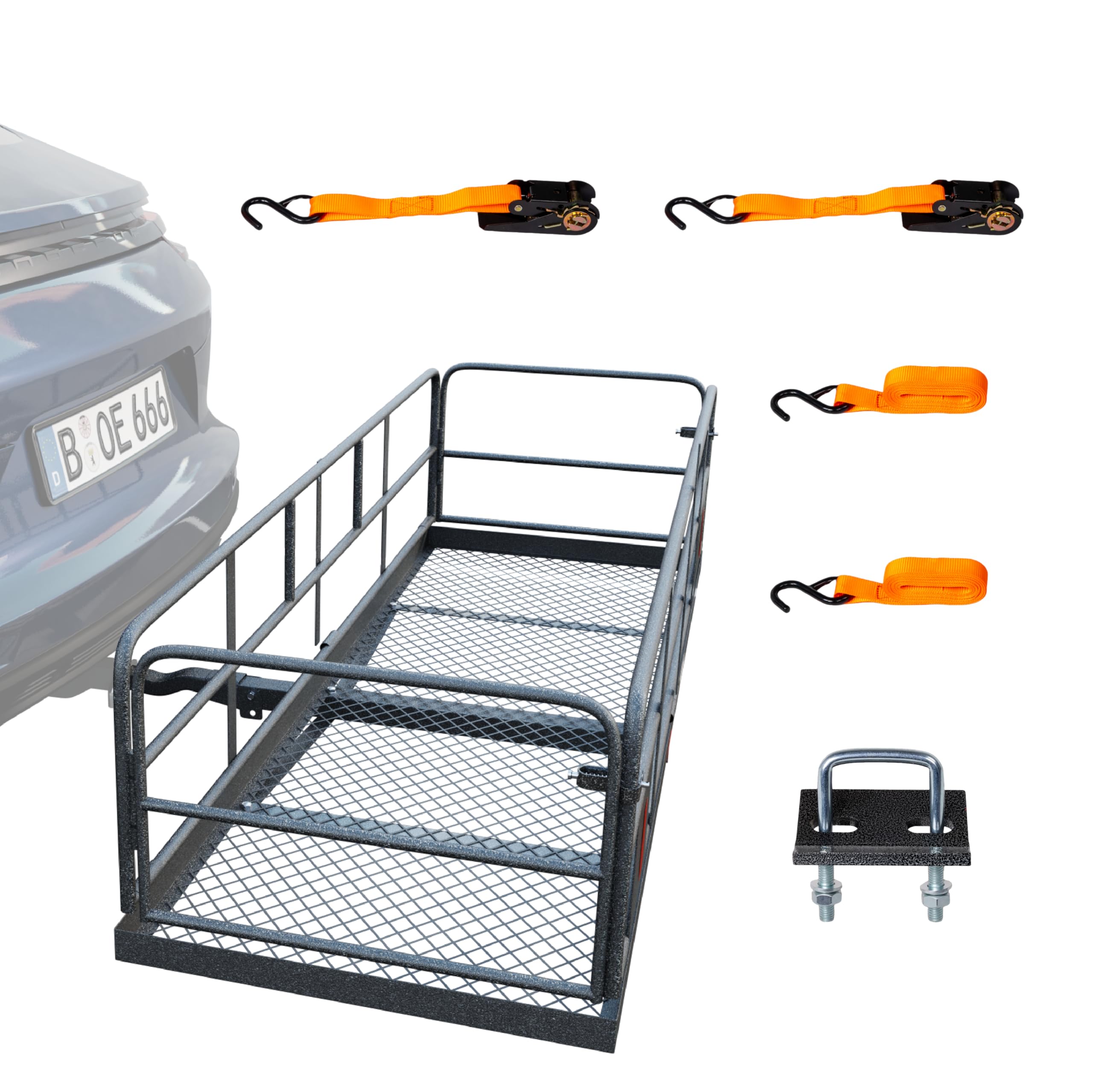 Tuffiom 60''X24''X14'' Folding Hitch Mount Cargo Carrier Basket, Upgraded 14'' Height 500Lbs Steel Car Cargo Trailer Hitch Lugga