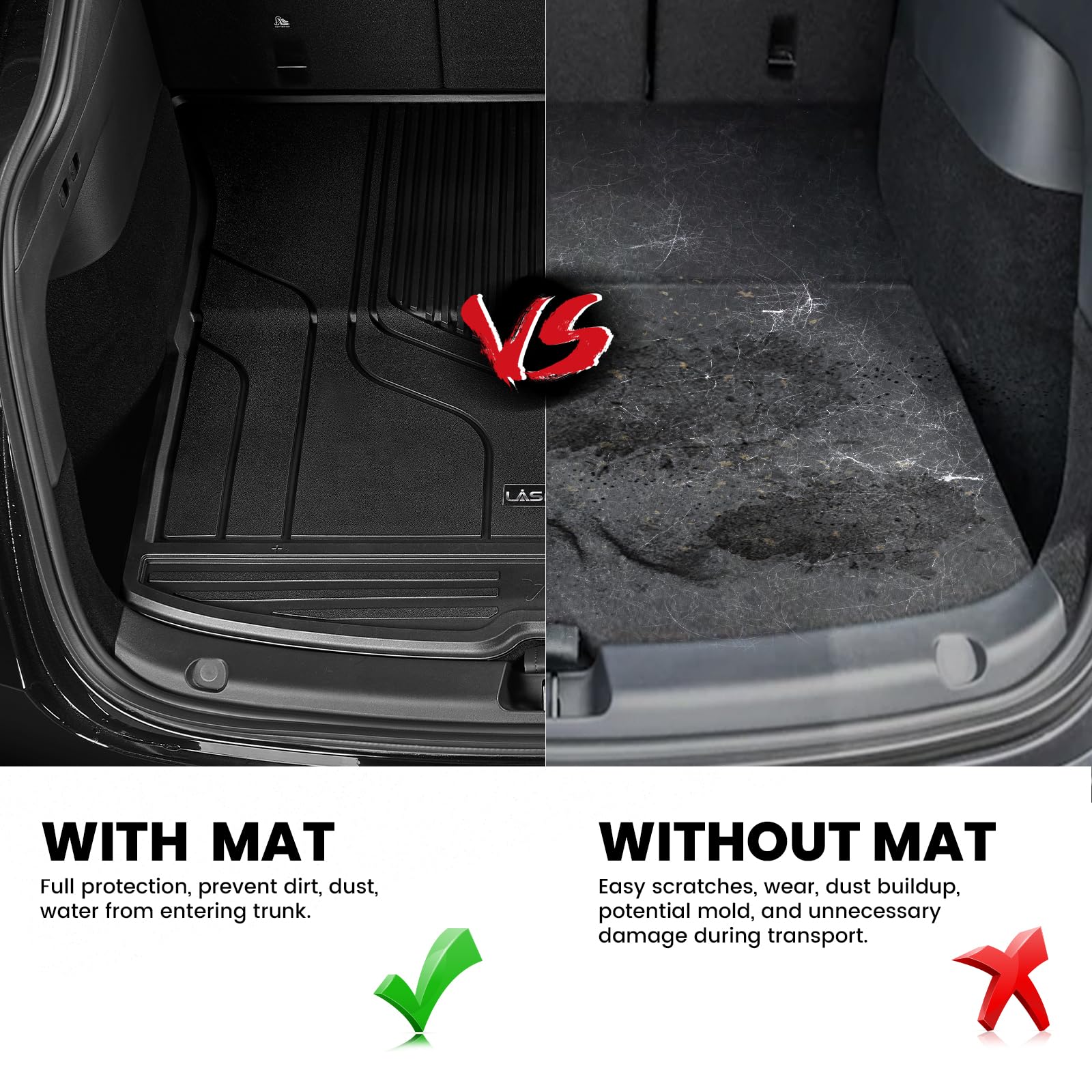 Lasfit Premium Extra Thick Trunk Mats Set For Model Y 2025 2024 2025 2023 2022 2021 2020 5 Seater Tpe All Weather Custom Fit Car