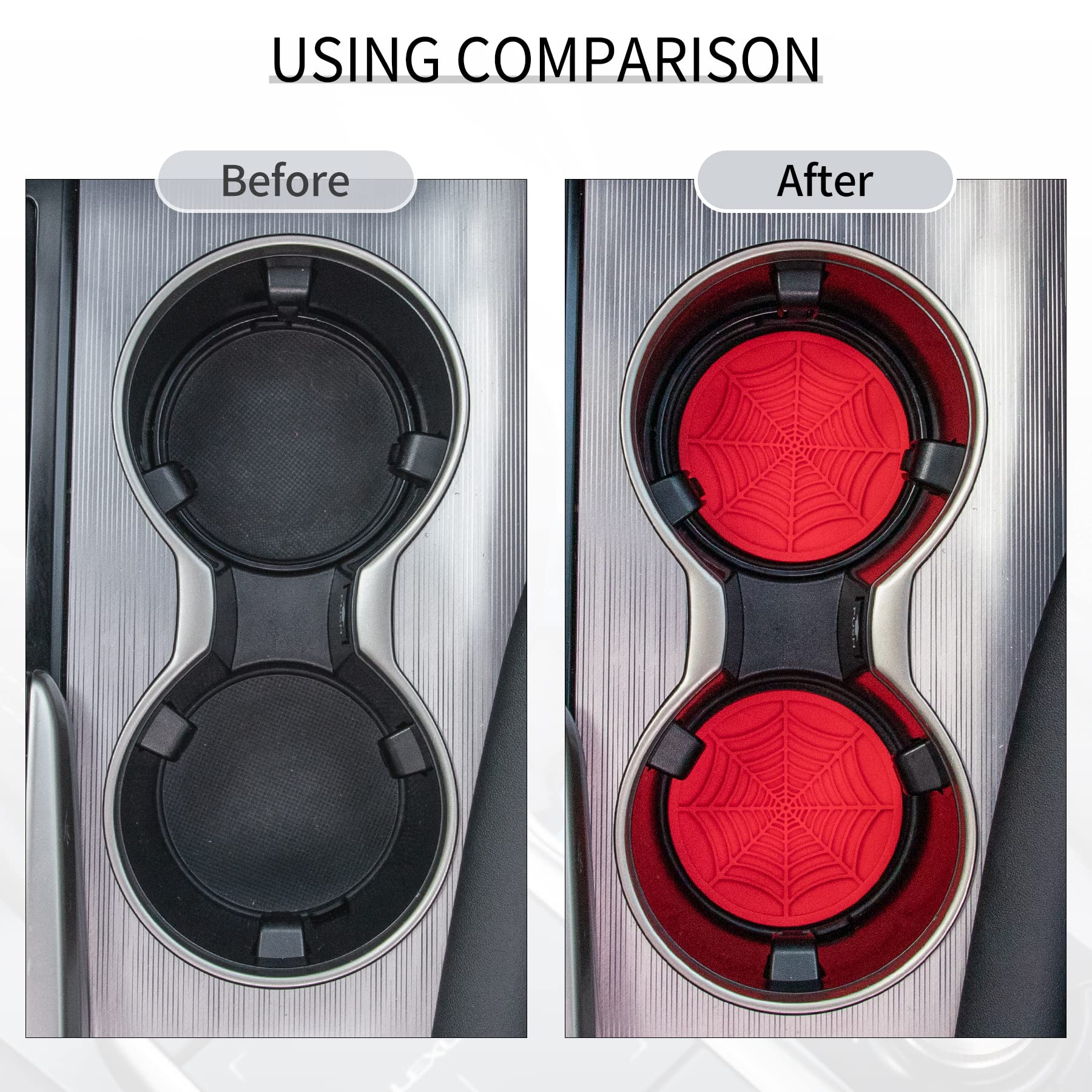 Alpmosn 4Pcs Spider Web Car Coasters For Cup Holders, Halloween Funny Non-Slip Silicone Insert Ornaments Coasters, Automotive Cu