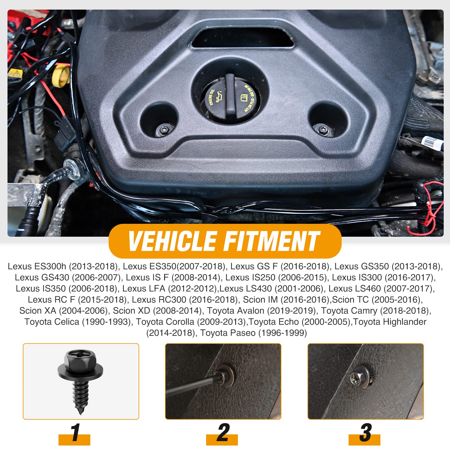 Gooacc 25Pcs Front Fender Liner Screws Bumper Cover Splash Shield Mud Guard Screw Replacement For Toyota Avalon Camry Corolla Sc