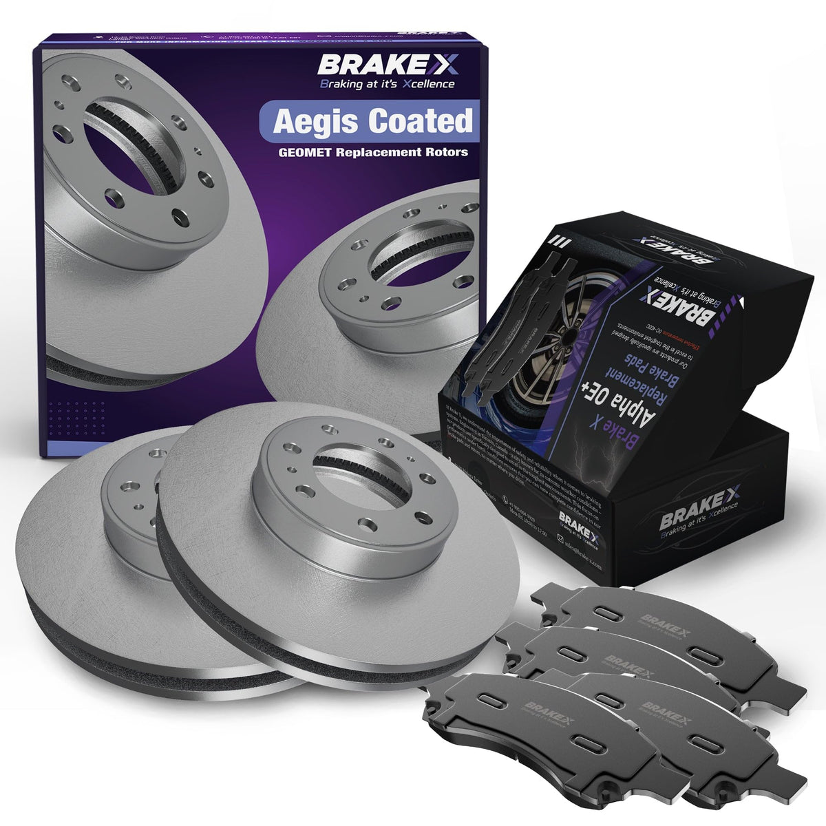 Brake X Rear Brake Pads And Rotors Kit Replacement For 2011-2017 Honda Odyssey | Aegis Geomet Coated Rotors And Alpha Ceramic Br