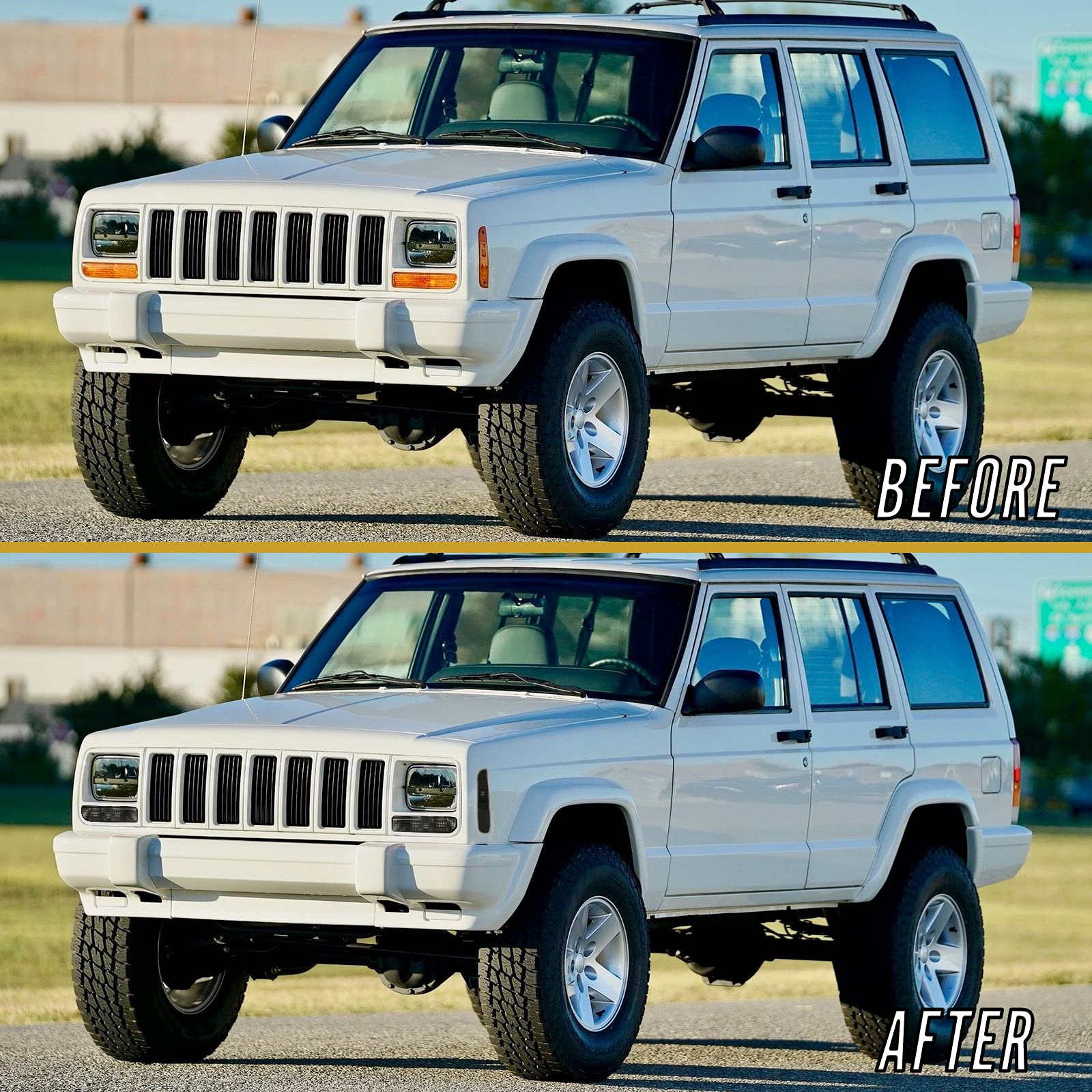 Usr 97-01 Xj Signal Lights - Combo Smoke Bumper Turn Signal + Corner Side Marker Lamps Set + X4 Bulbs Included (Left + Right) Co