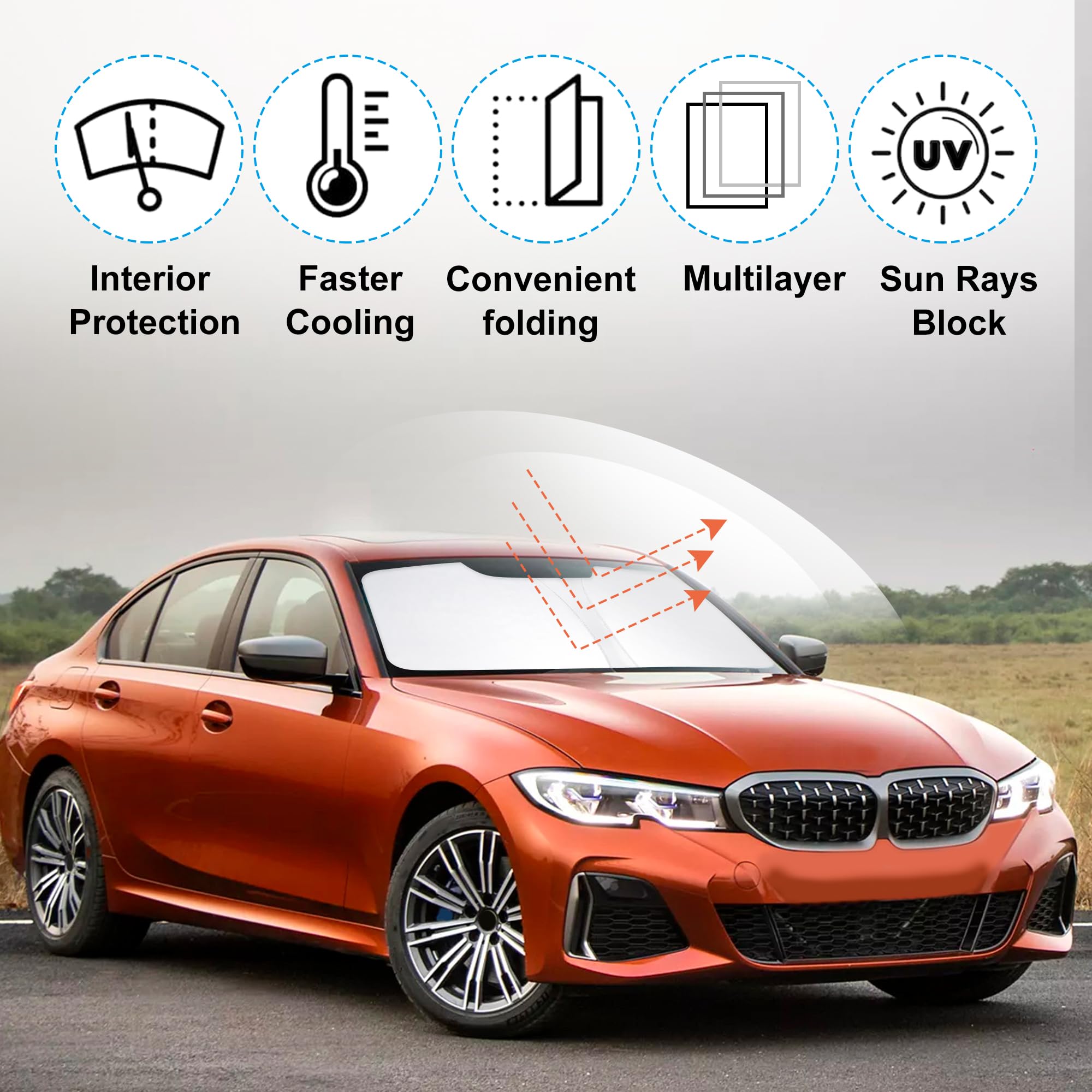 Yycke Windshield Sun Shade Accessories Compatible With 2013-2018 3 Series/F30/F31/F80/M3 For Bmw Foldable Sunshade Sun Visor Blo