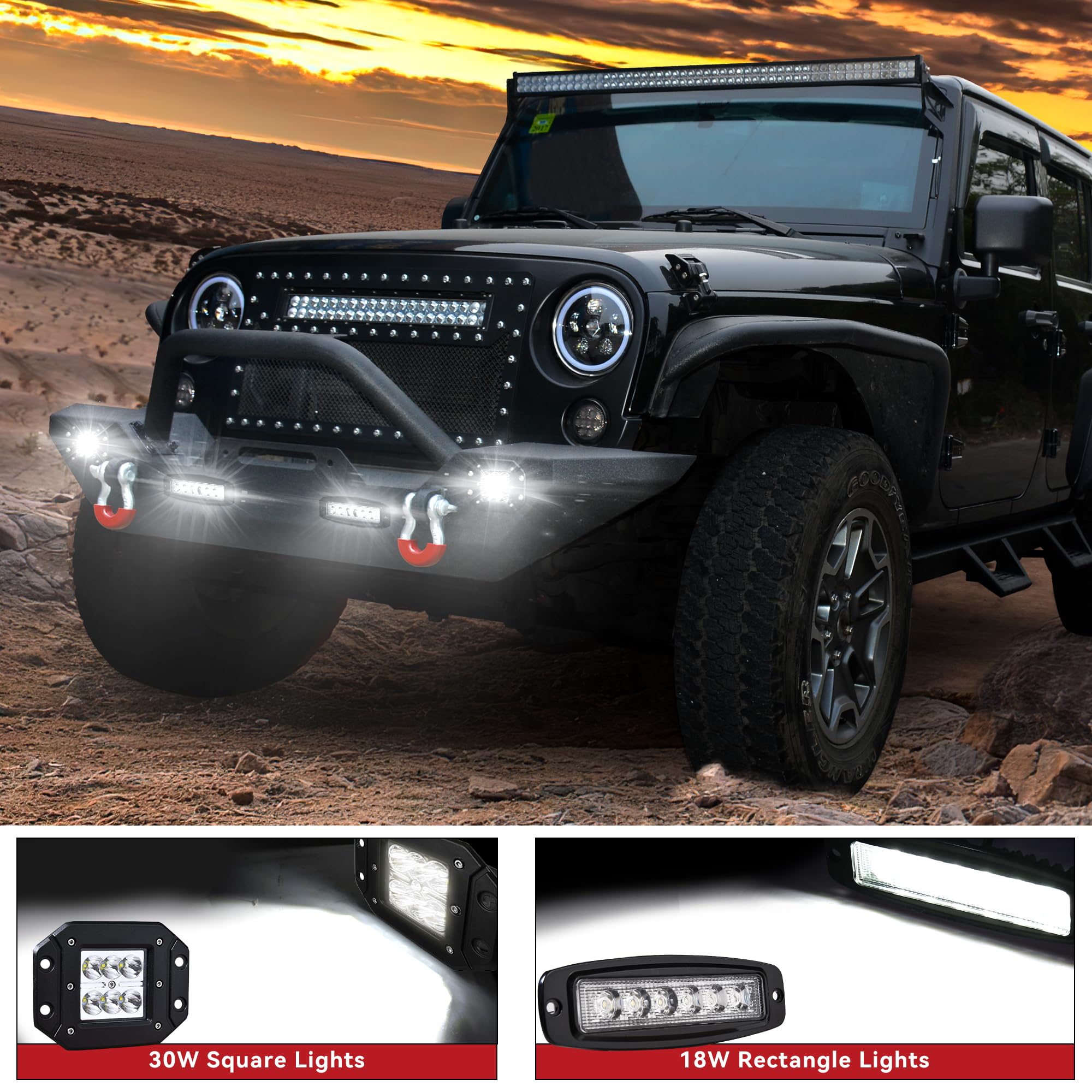 Ledkingdomus Front Bumper Compatible With 07-18 Jeep Wrangler Jk & Unlimited Rock Crawler Bumper With 4X Led Lights W/Winch Plat
