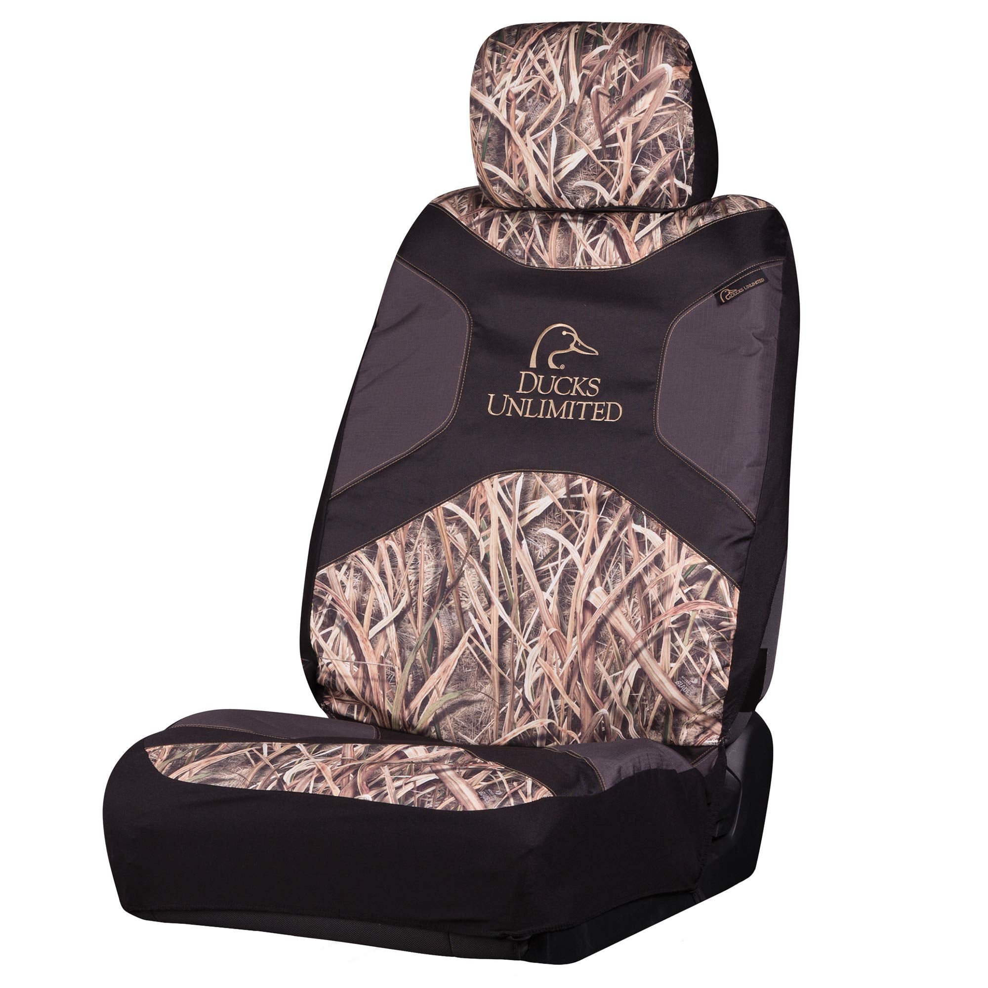 Ducks Unlimited Unisex Adult Low Back (Single) Seat Cover, Stacked Logo (Mossy Oak Blades), Universal Us
