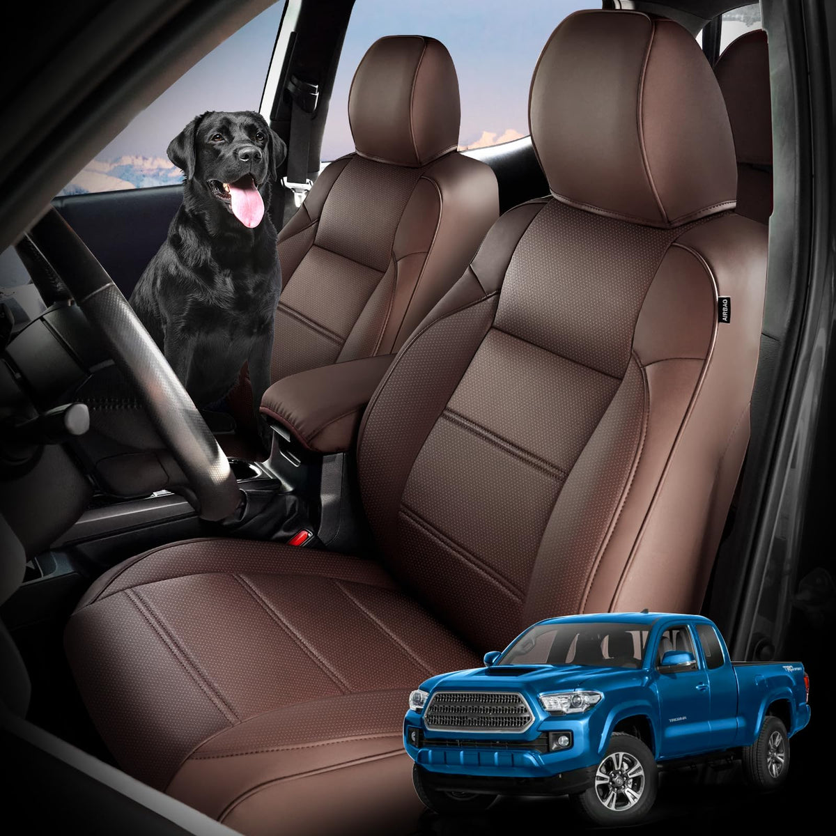 Drcarnow For Toyota Tacoma Seat Covers 2016-2022 2023,Fit For Tacoma Seat Cover Crew Cab/Double Cab Brown Waterproof Leather Acc