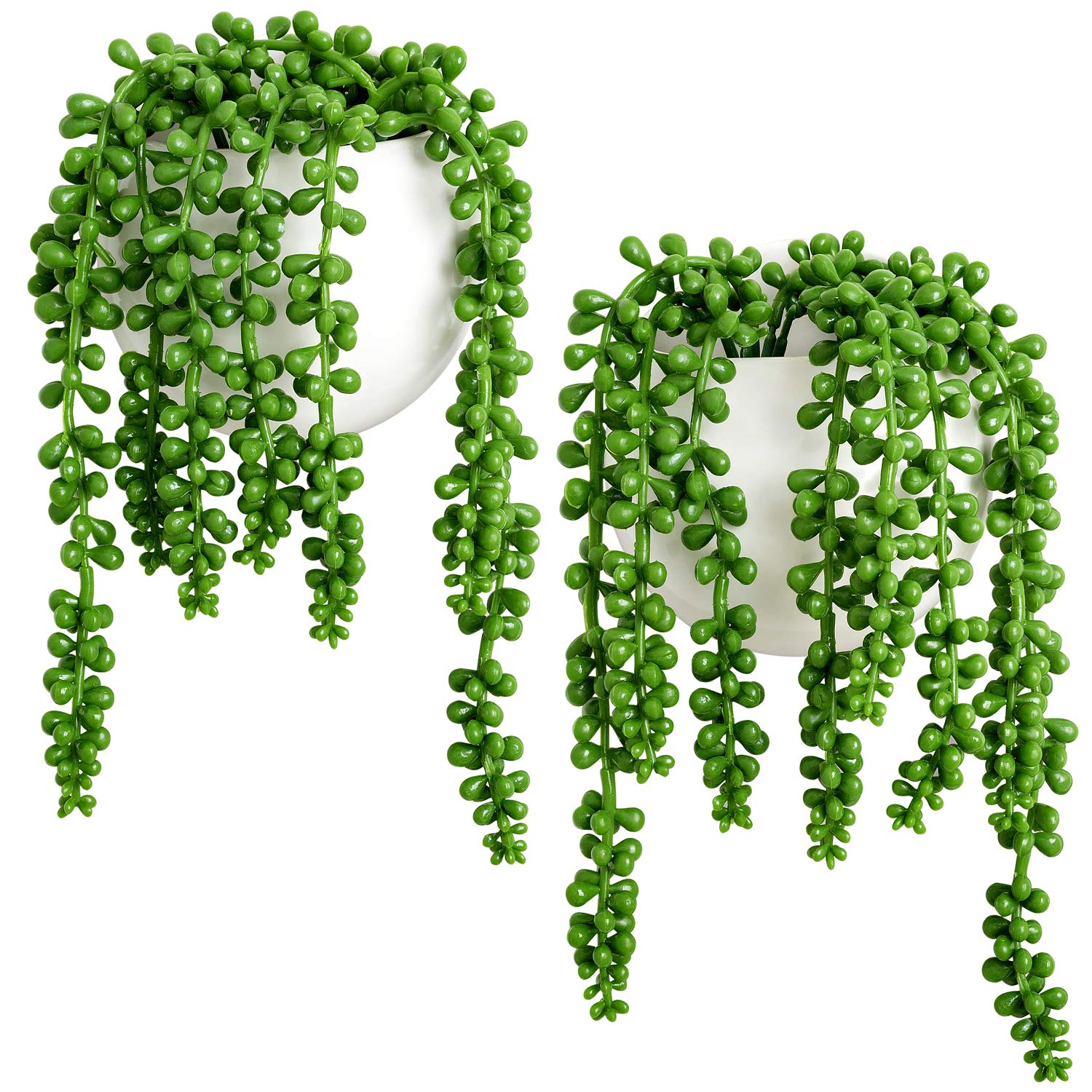 Dahey Wall Planters with Fake String of Pearls Plant Artificial Succulent Small Modern Ceramic Mounted Planter Round Hanging Wall Vase Display Holder for Indoor Garden Office Decor  Set of 2-New