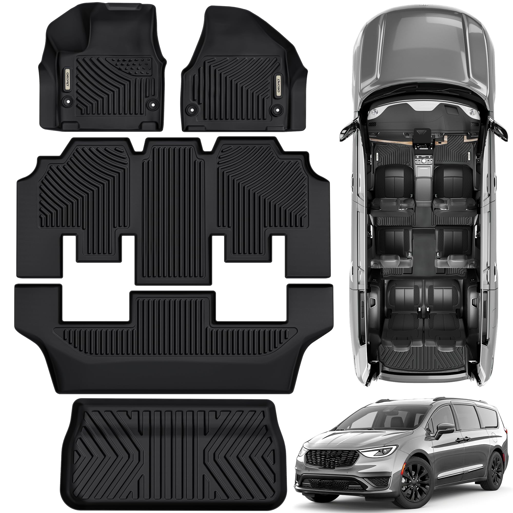 Oedro Floor Mats & Cargo Mat Fit For Chrysler Pacifica 2017-2025 (No Hybrid Models), Fit 7 And 8 Passenger Model, Fit 2020-2025