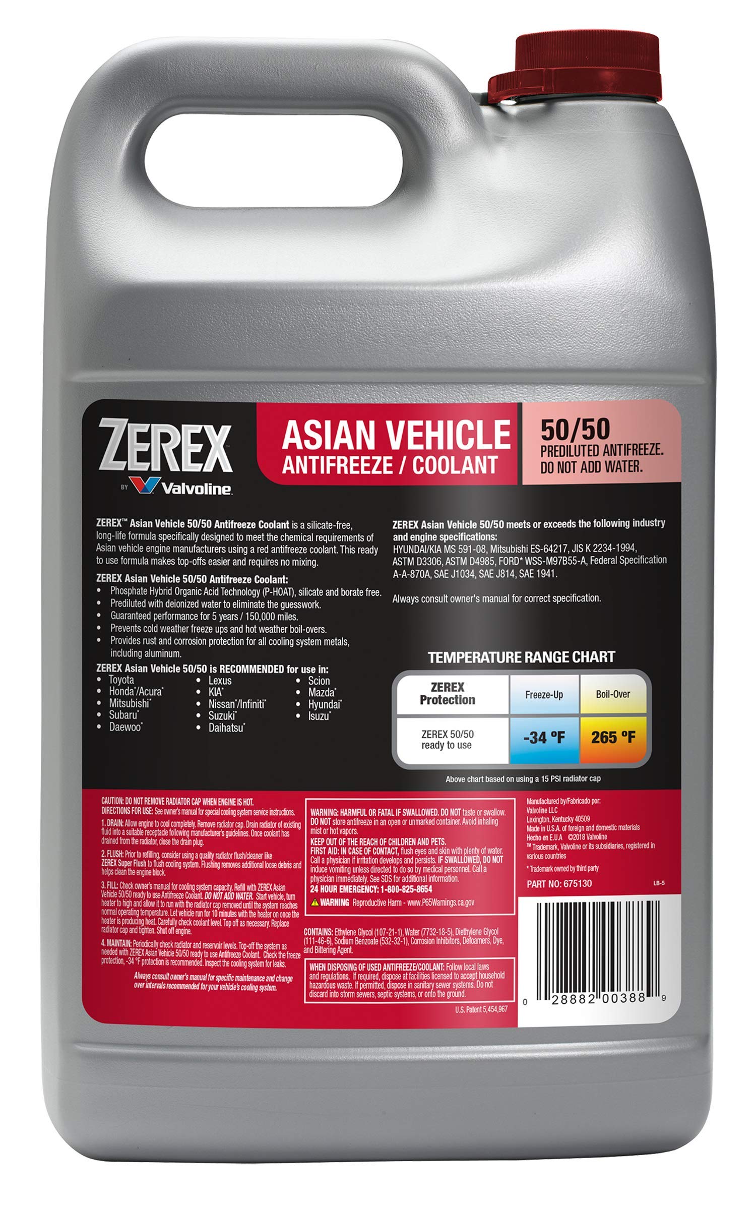 Zerex Asian Vehicle Red Silicate And Borate Free 50/50 Prediluted Ready-To-Use Antifreeze/Coolant 1 Ga, Case Of 6