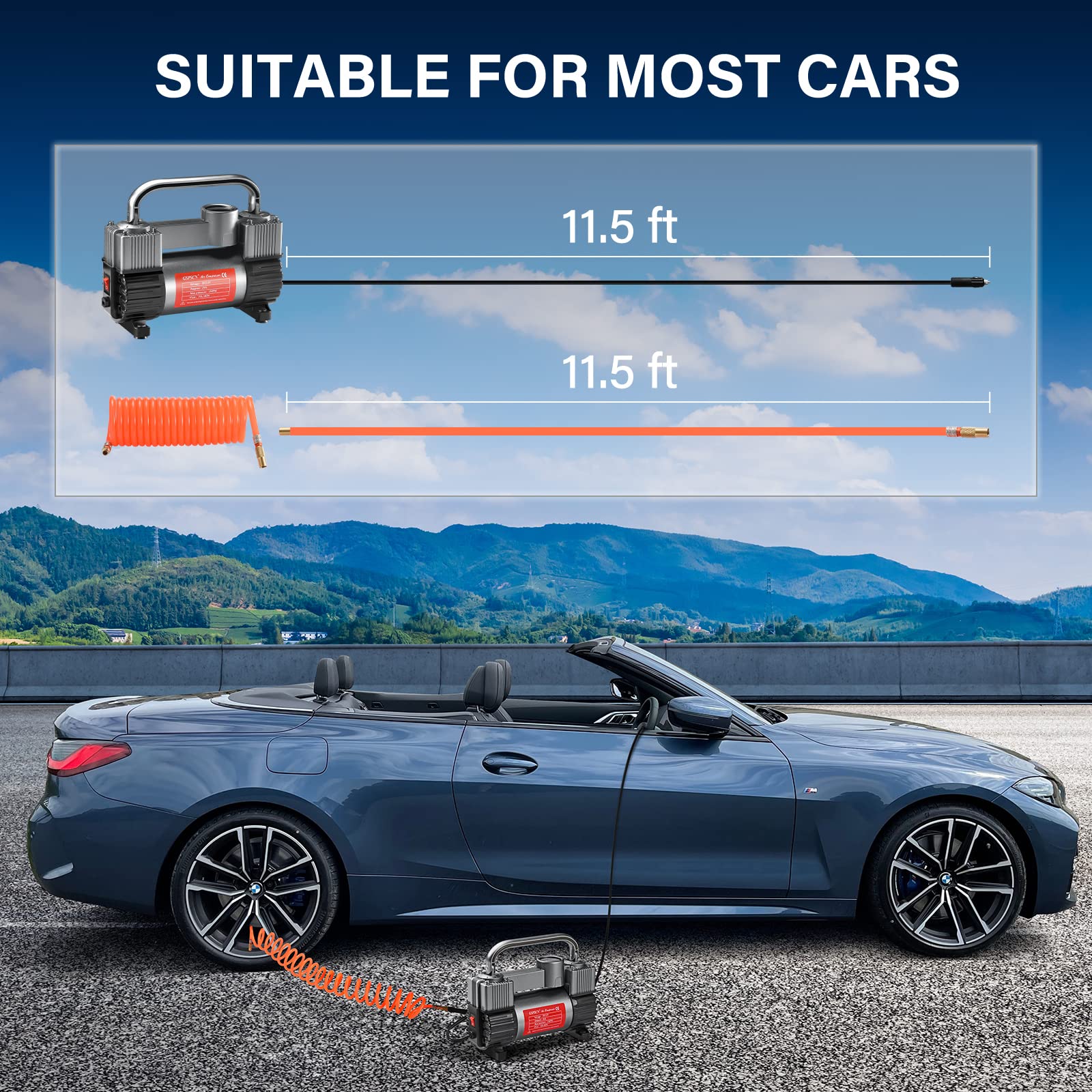 Gspscn Tire Inflator Heavy Duty Double Cylinders, Portable Metal Dc 12V Air Compressor, 150Psi Tire Pump With Adapter For Car, T