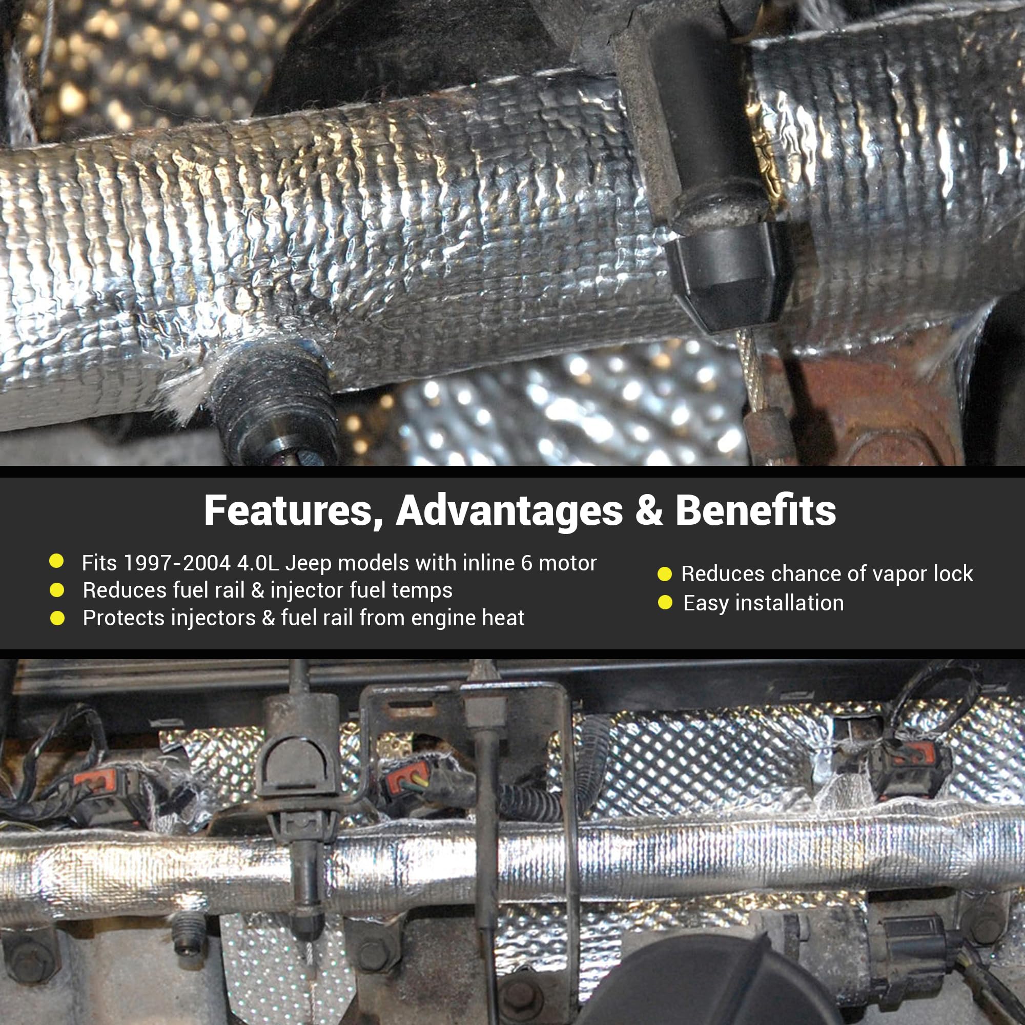 Design Engineering Fuel Rail & Injector Cover Kit For Jeep (1997-2004, 4.0L Engine) - Our Accessories Reduce Vapor Lock & Keep Fuel Injectors & Rails Cooler