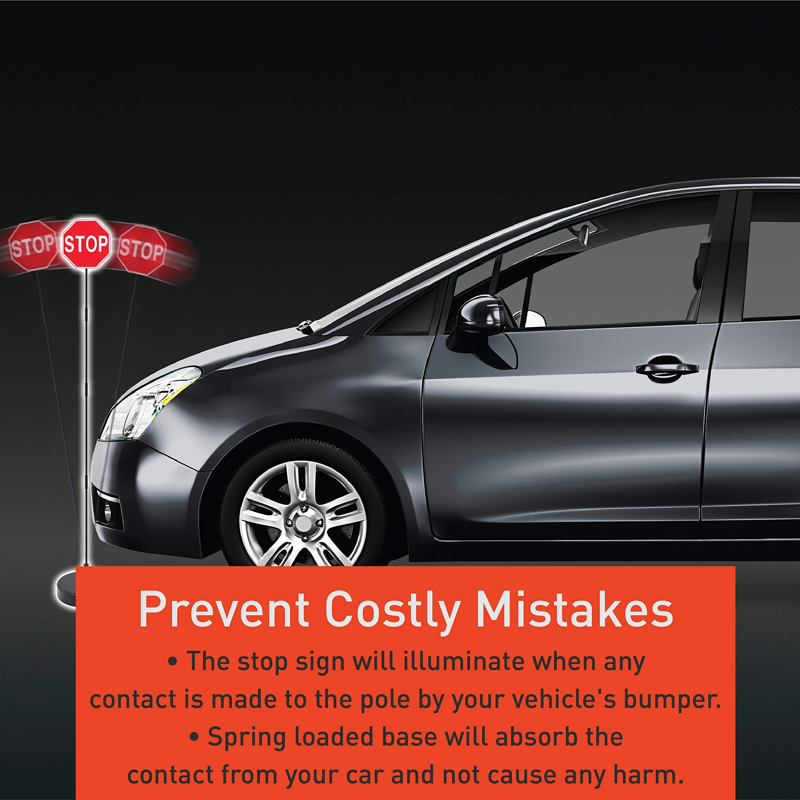 Securityman Led Stop Sign For Garage Parking Assist [Upgraded Base] - Large 7 Sign, Bright Red Leds, Adjustable Height - Garage Car Stop Indicator That Lights Up