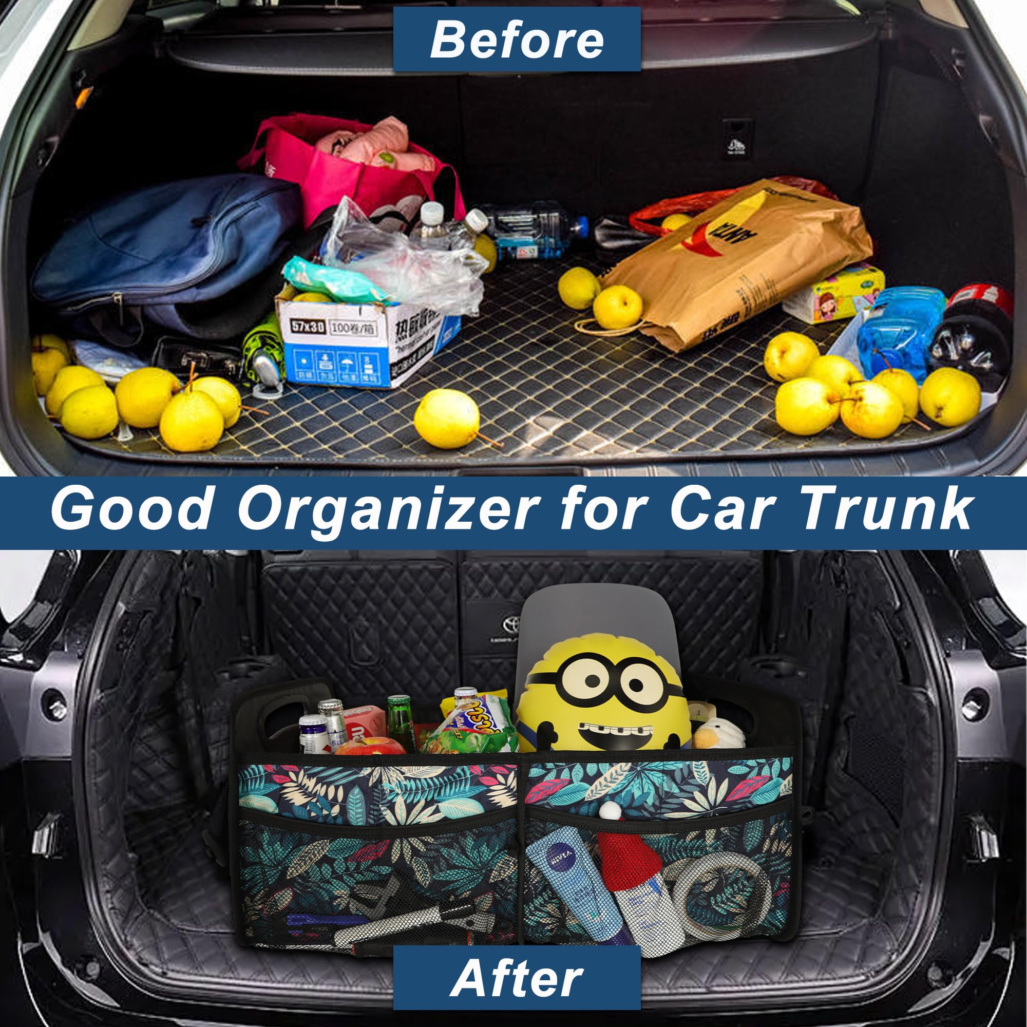 Deosk Car Trunk Organzier For Suv,Car Organziers And Storage With 6 Big Pocket,Car Accessories Women/Men 50L Waterproof Polyeste