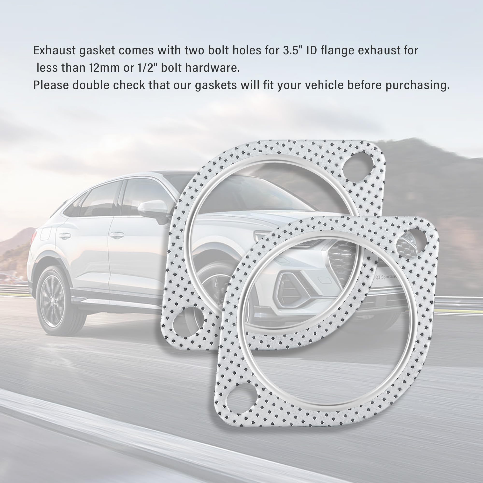 2Pcs Car Exhaust Gasket,3.5'' 2-Bolt Exhaust Flange Gasket Car Accessories,Professional Exhaust Manifold Gasket Made Of High Tem
