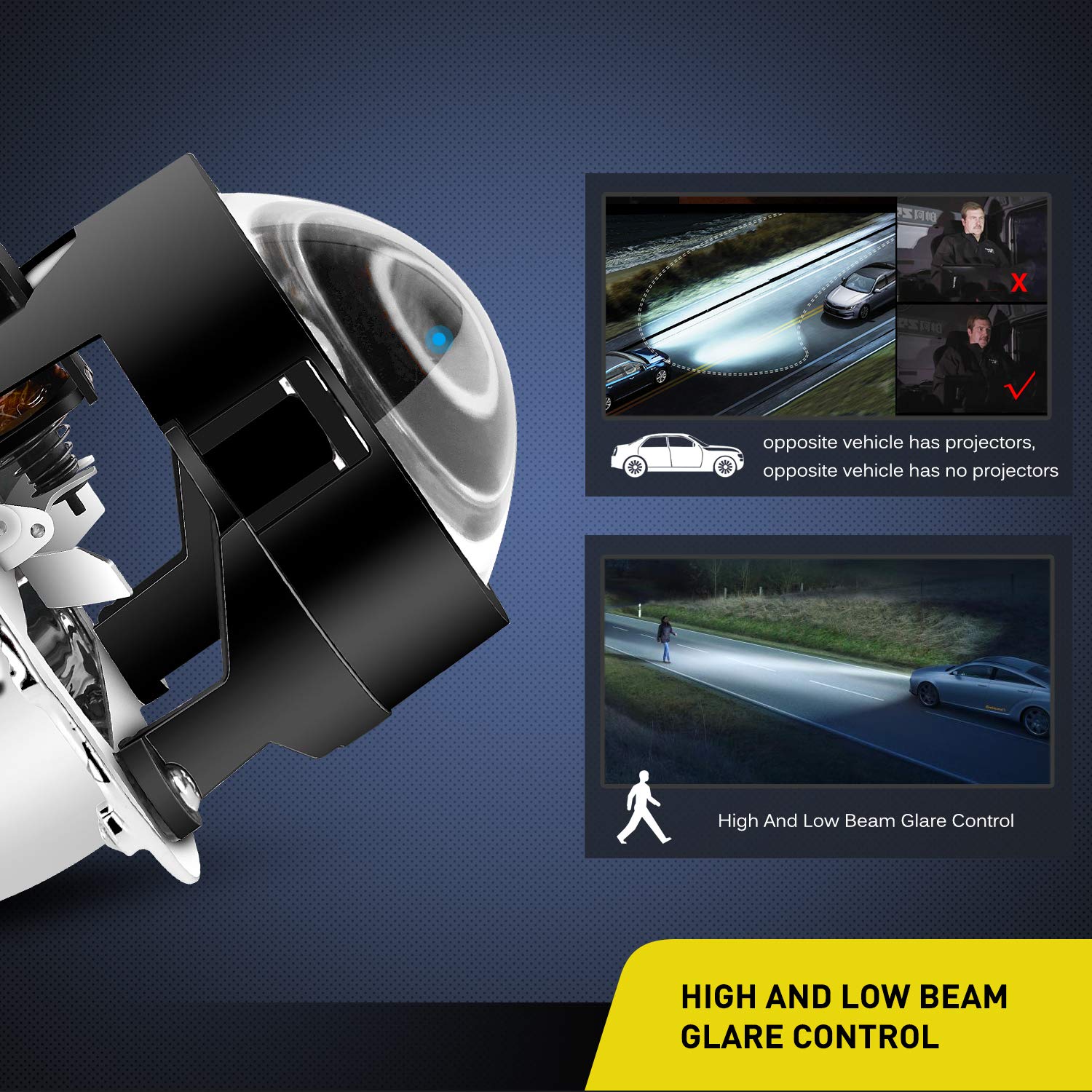 Nilight 2.5'' Lhd H1 Bi-Xenon Hid Projector Lens Low High Beams With Shrouds For H4 H7 H11 9005 9006 9007 H13 Headlight