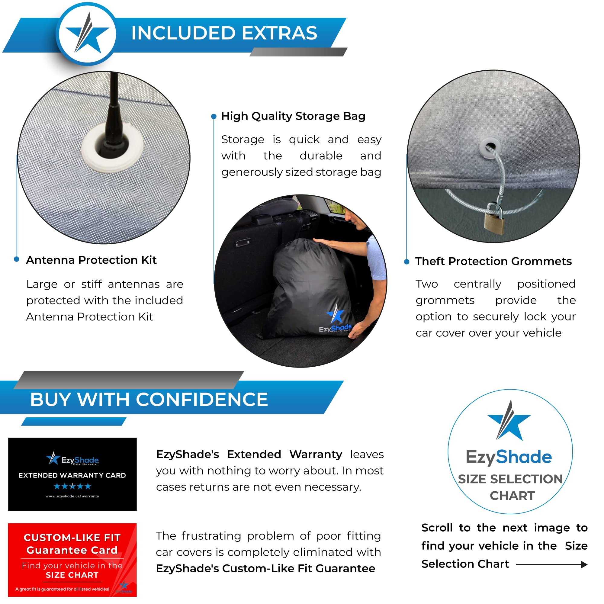 Ezyshade 10-Layer Waterproof Sports Car Cover. See Vehicle Size-Chart For Accurate Fit. All Weather Outdoor Covers. Camaro Challenger Firebird Gto Classic Cars Sun Snow Rain. Size C5 (See Size Chart)