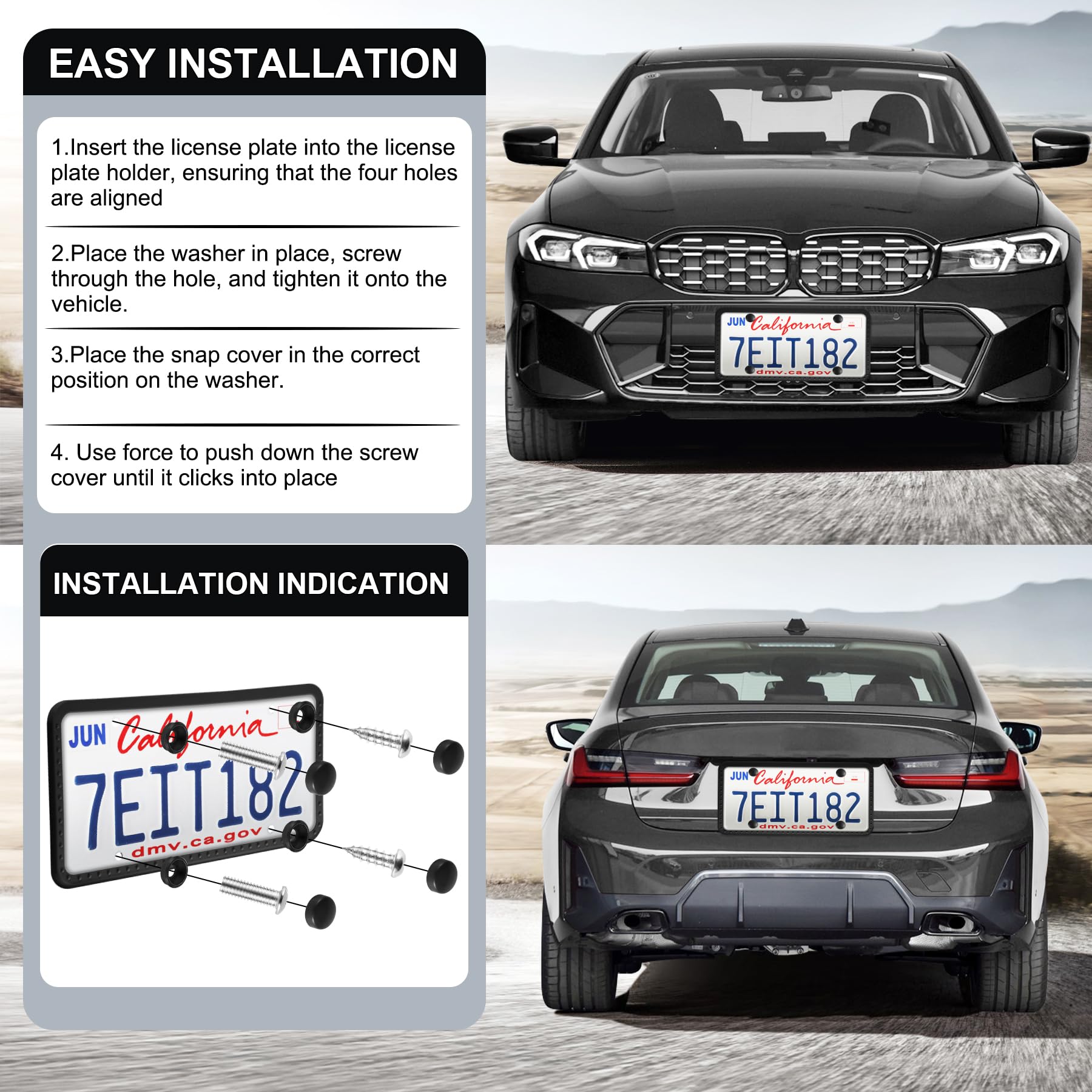 Livtee Silicone License Plate Frames Covers, 2 Pack Universal American Car Accessories License Plate Bracket Holder With Bolts W