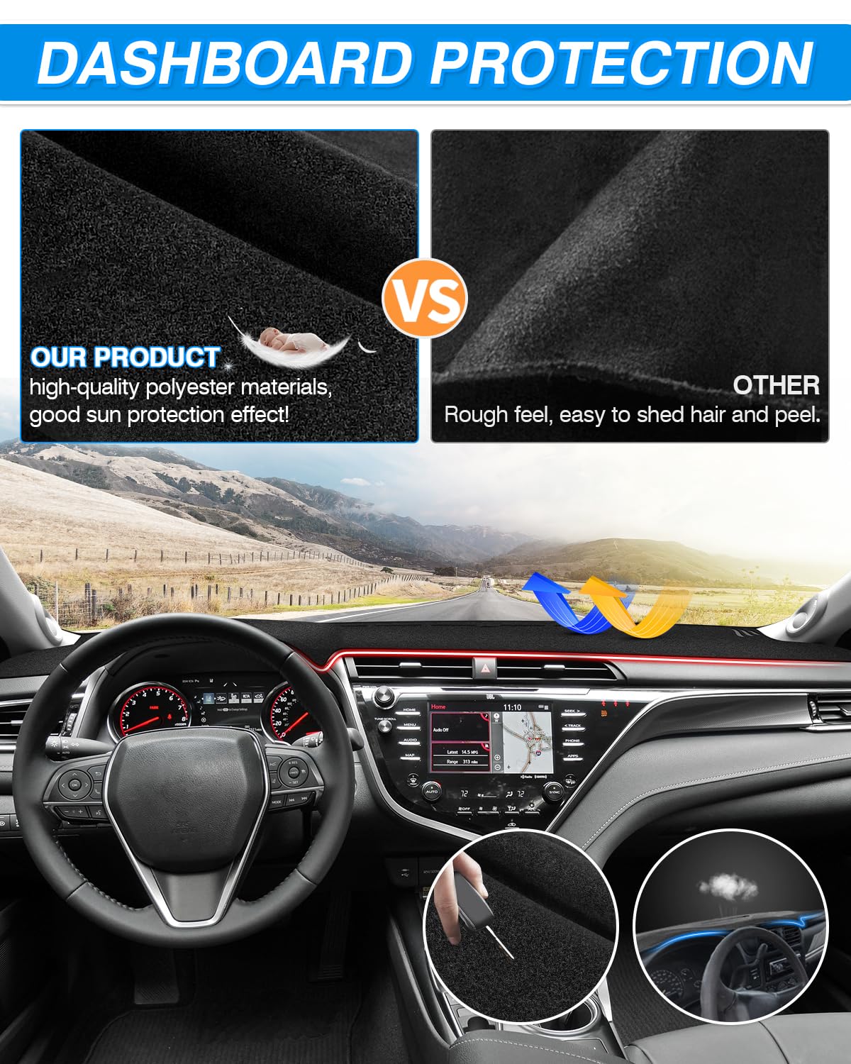 Cartist Dash Cover Custom Fit For Toyota Camry 2018-2023 2024 Accessories Dashboard Cover Mat Non-Slip Pad Carpet Anti-Glare