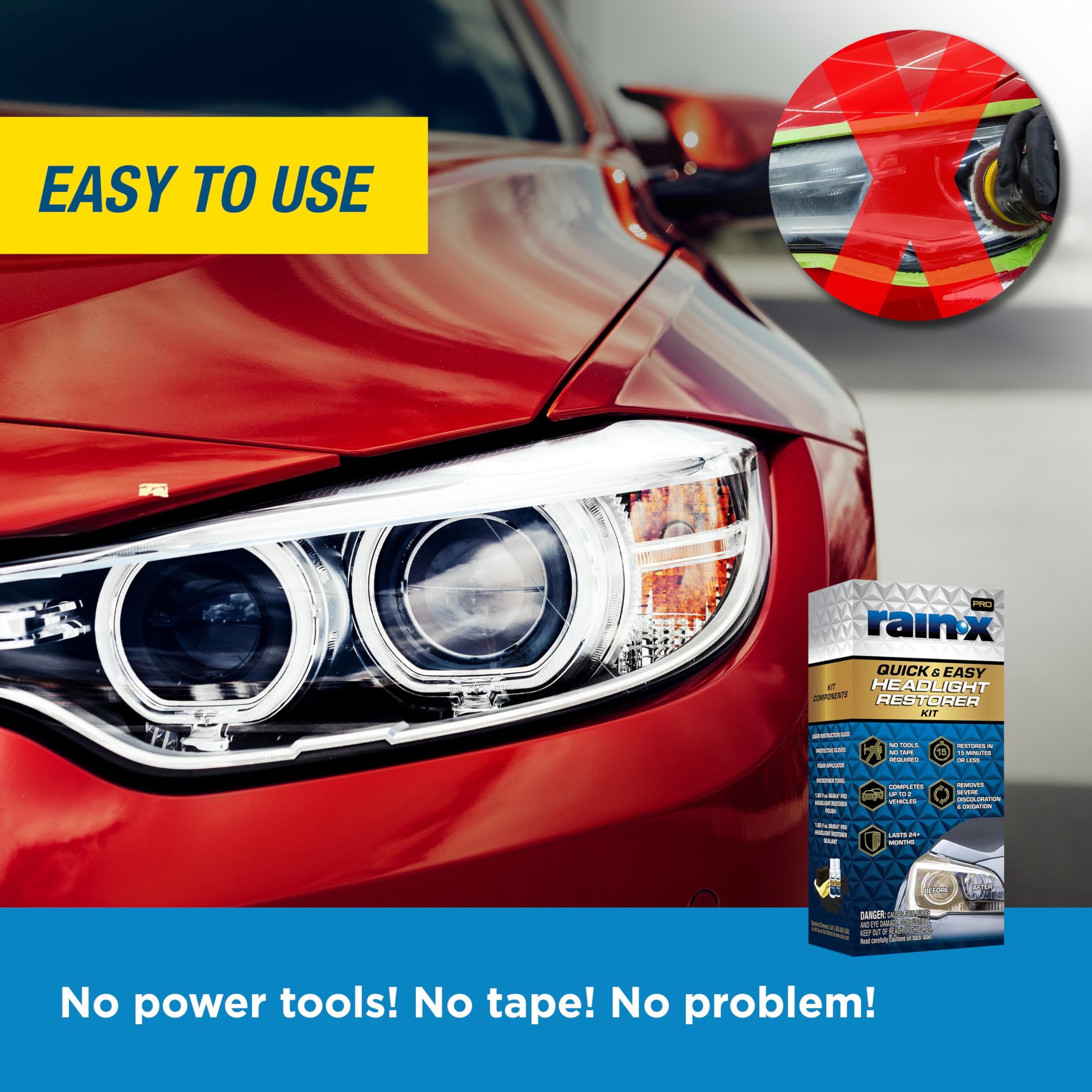 Rain-X 610200 2-Step Headlight Restorer Kit, Restores Clarity Of Headlights Preventing Oxidation & Discoloration, Quick & Effect