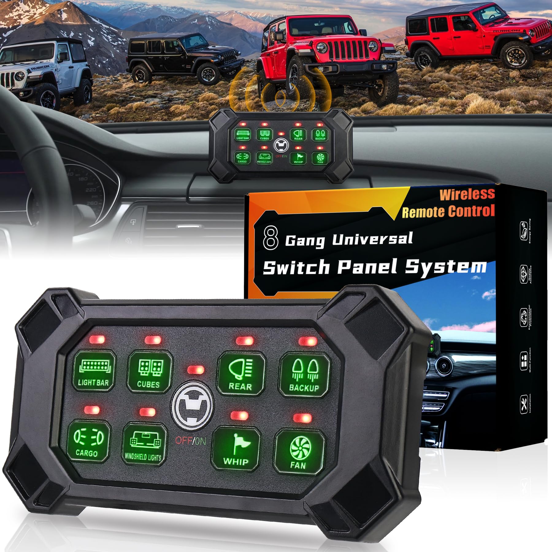 Povtor Wireless 8 Gang Switch Panel, Remote Control Switch Pod With Toggle Momentary Pulsed Waterproof Universal Circuit Control