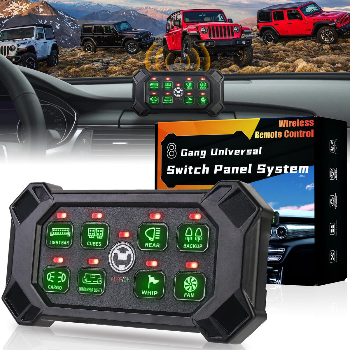 Povtor Wireless 8 Gang Switch Panel, Remote Control Switch Pod With Toggle Momentary Pulsed Waterproof Universal Circuit Control