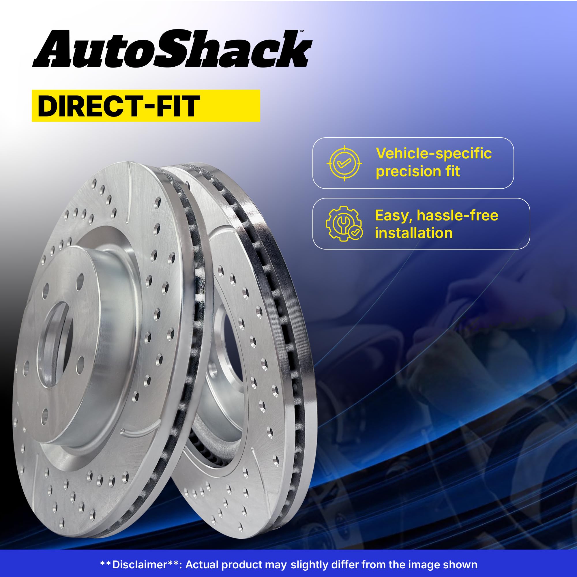 Autoshack Rear Drilled Slotted Brake Rotors Silver Pair 2 Driver And Passenger Side Replacement For 2012-2018 Ford F-150 2.7L 3.5L 3.7L 5.0L 6.2L V6 V8 4Wd Awd Rwd Manual Parking Brake Pr780978Dszpr