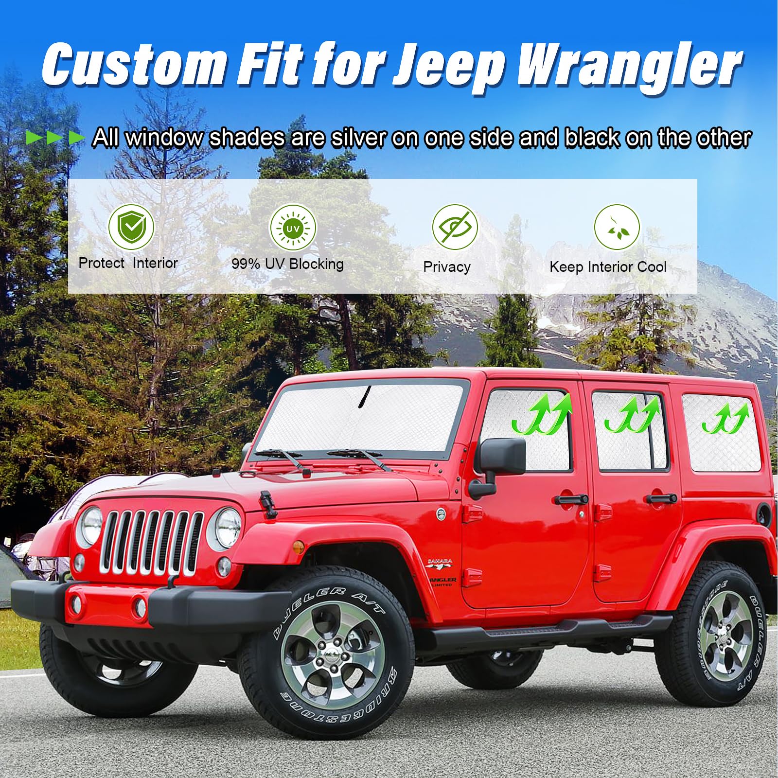 Kmf Windshield Sun Shade Replacement For Jeep Wrangler Accessories 2007-2017, Side Window Sun Shade Cover Sun Visor Shield Cover