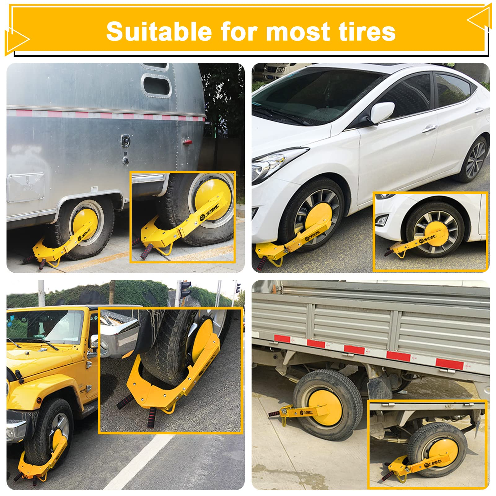 Turnart Wheel Lock Clamp Adjustable Anti-Theft Lock Reinforced Tire Lock Clamp Boot Tire Claw For Parking Car Truck Rv