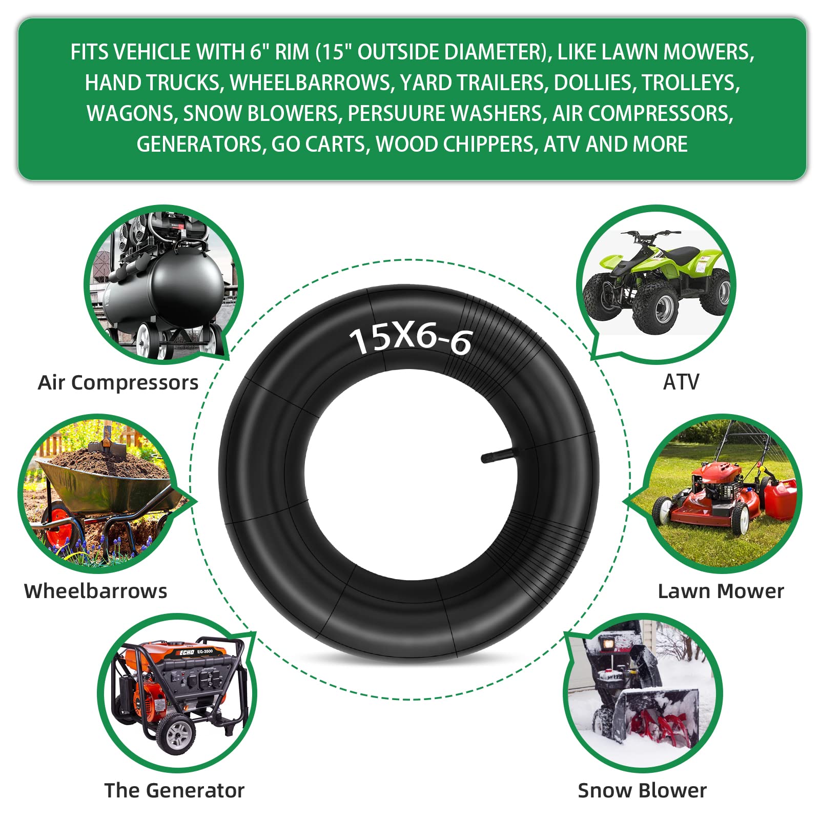 Laxeem 2Pack 15X6.00-6 Inner Tube With Tr-13 Straight Valve Stem For Lawn Mower, Atvs, Go-Karts, Golf Carts