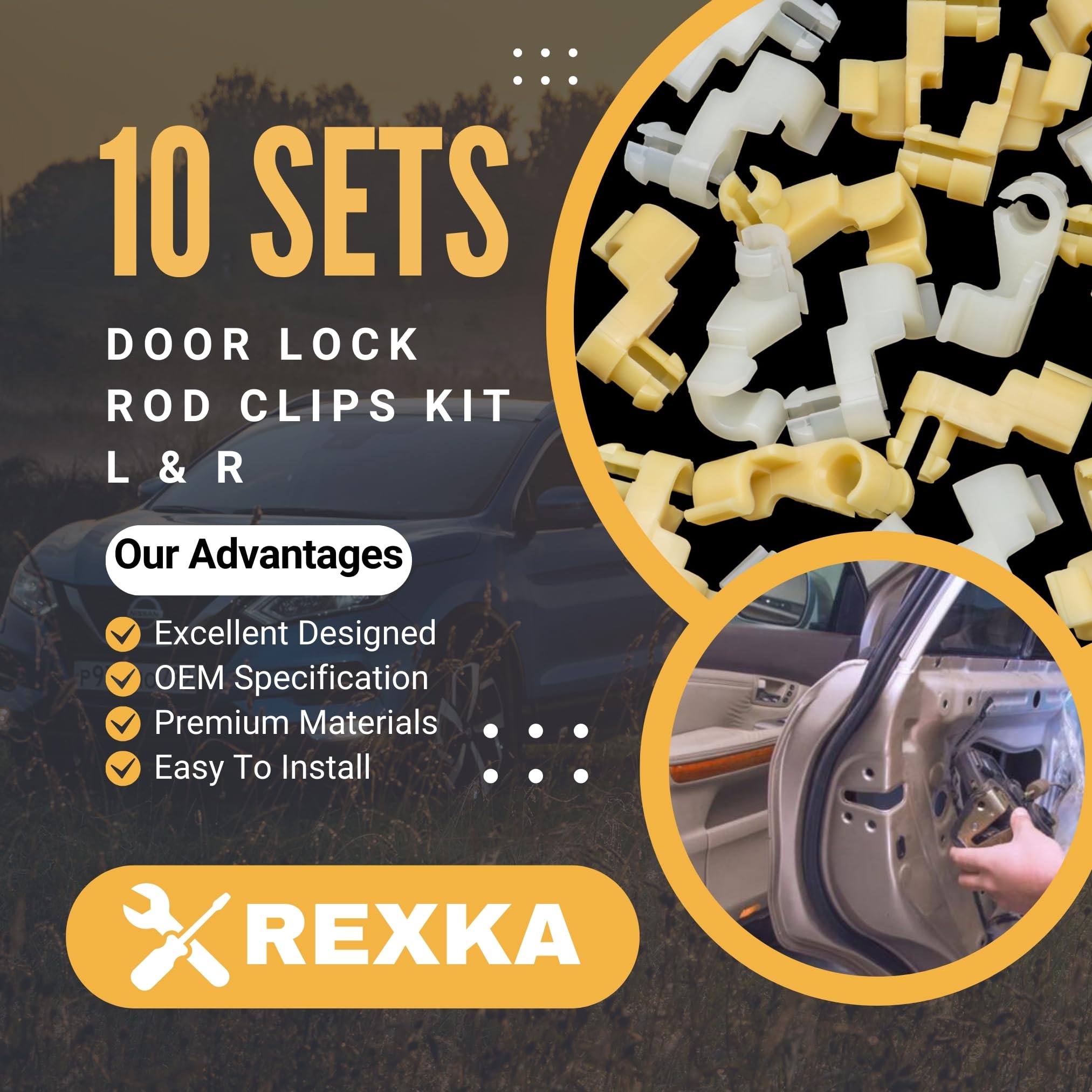 Rexka 10 Sets Tailgate Door Handle Door Lock Rod Clip Set 5 Mm Rod Size For Lexus Toyota 69293-12030 69293-12040 Camry, Celica,
