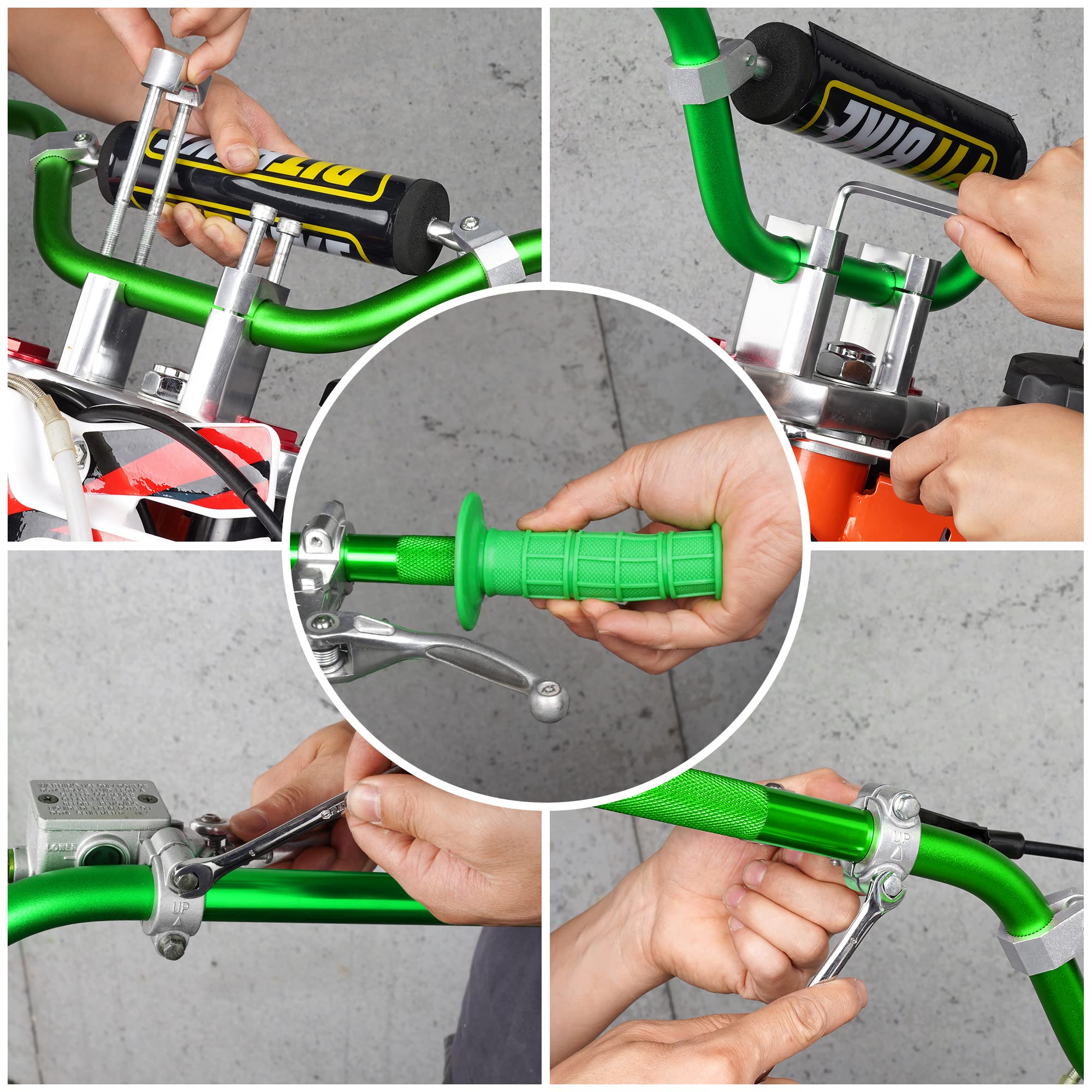 Handle Bar 7/8'' 22Mm Handlebar Green + Foam Pad + Grips Compatible With Crf Yzf Kxf Klx Rmz Drz Pit Dirt Bike Motocross