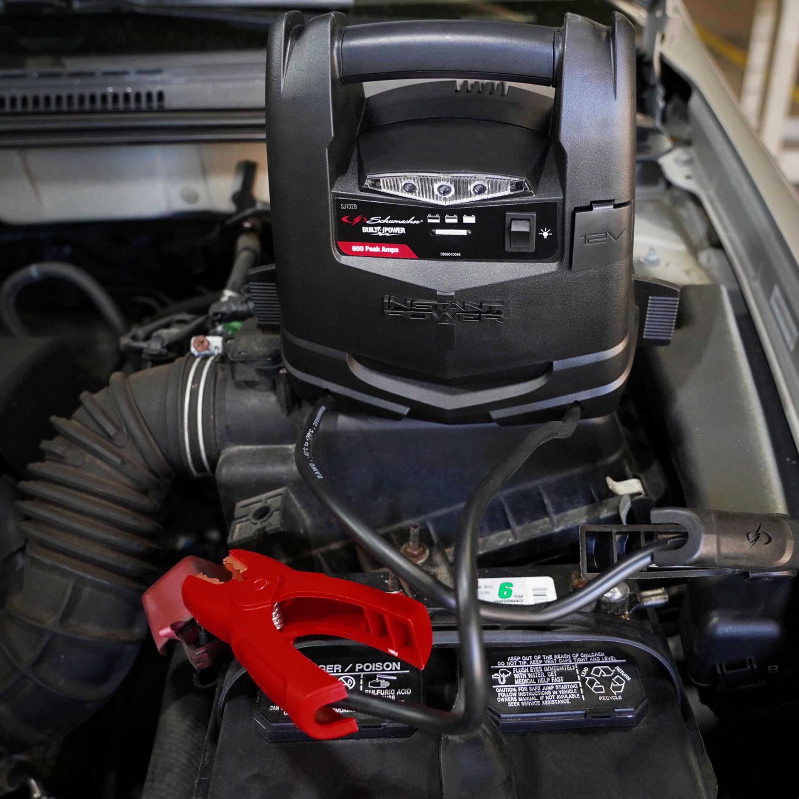 Schumacher SJ1329 Jump Starter - 600 Peak Amps, 12V Portable Power for Motorcycles & 4-6 Cylinder Cars, Black