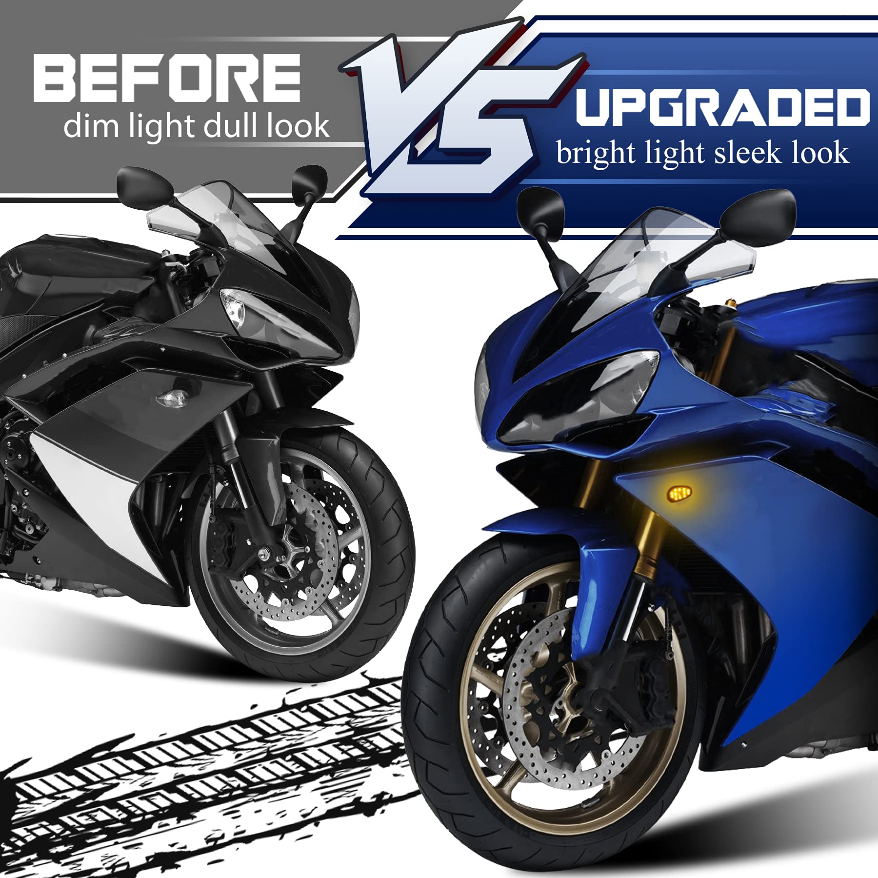 QUASCO Flush Mount Motorcycle Turn Signals Smoked Lens led Blinkers Compatible with Yamaha YZF R1 R3 R6 R6S FJ 09 FZ MT 07 09, A