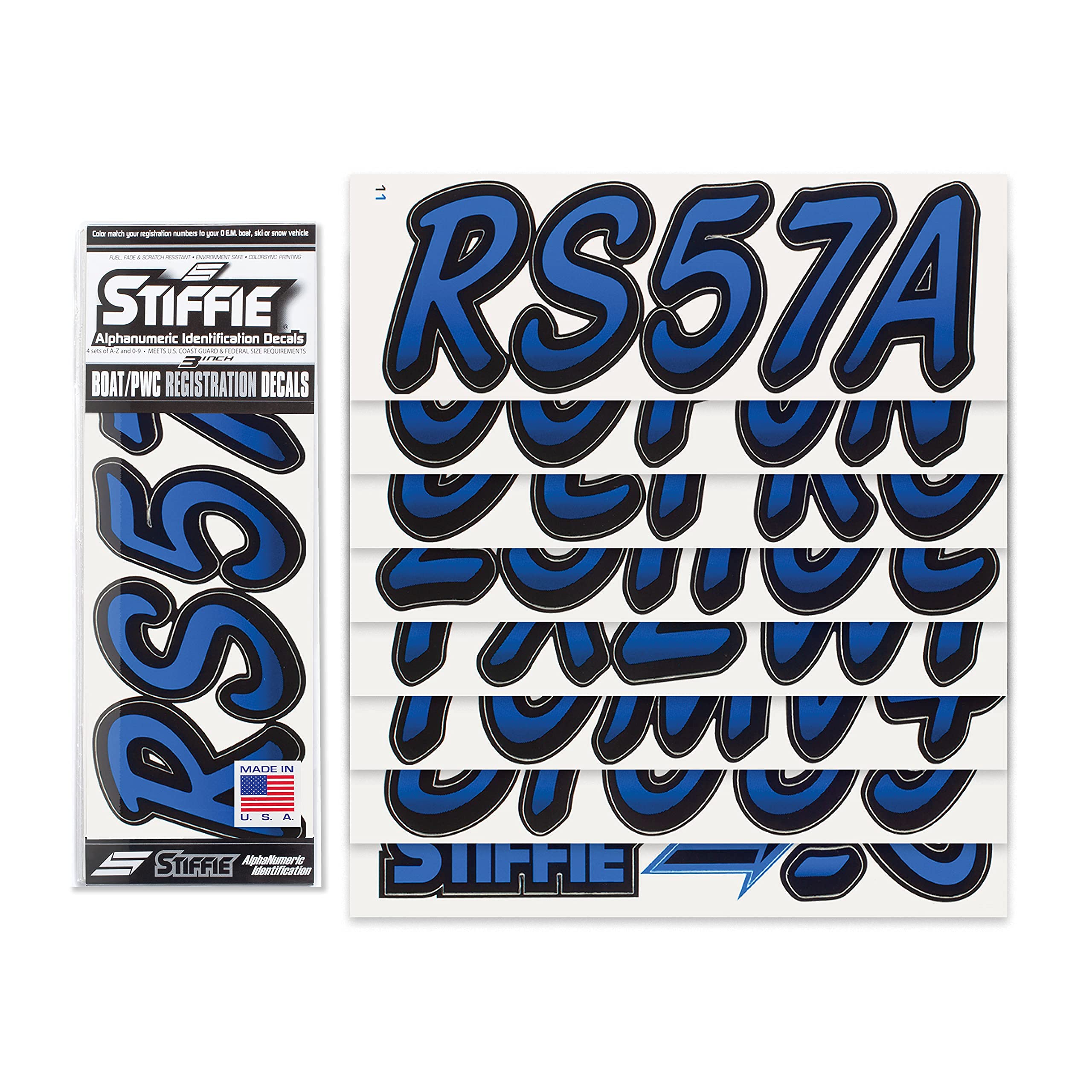 STIFFIE Whipline Blue/Black 3'' Boat & PWC Registration Decals  Numbers Letters Stickers